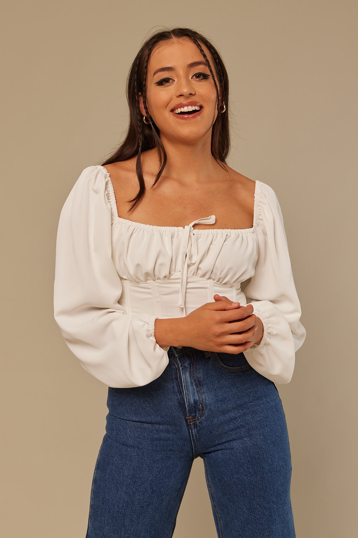 Perfect Stranger Sonnie Corset Long Sleeve Top White