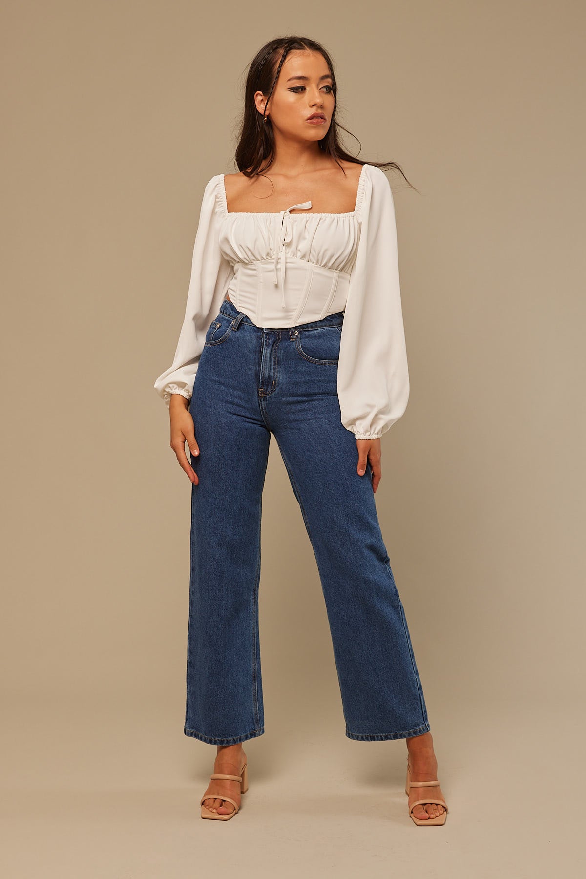 Perfect Stranger Sonnie Corset Long Sleeve Top White