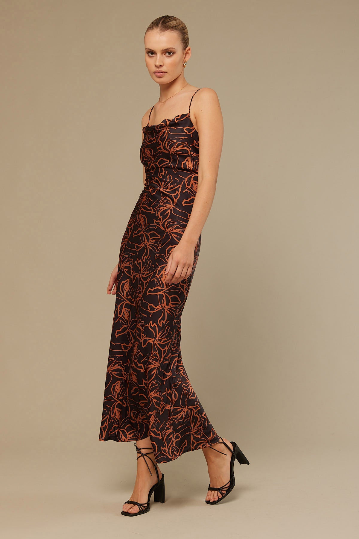Perfect Stranger Wallflower Satin Midi Black Print