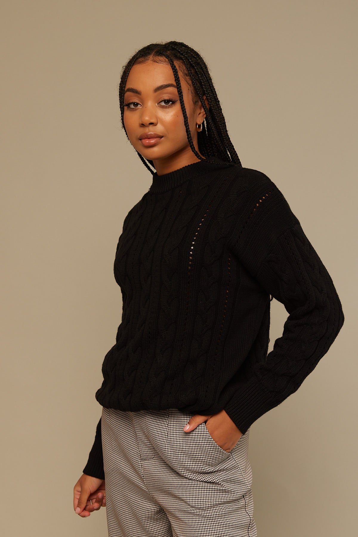Perfect Stranger Oversized Cable Knit Jumper Black