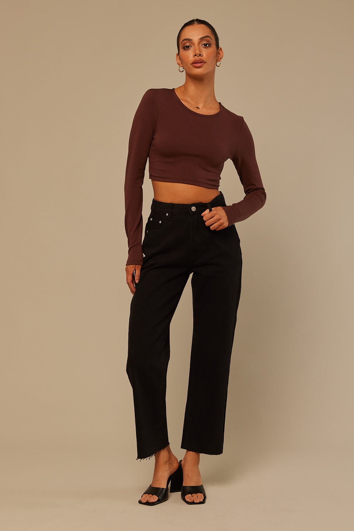 Perfect Stranger Long Sleeve Baby Tee Brown