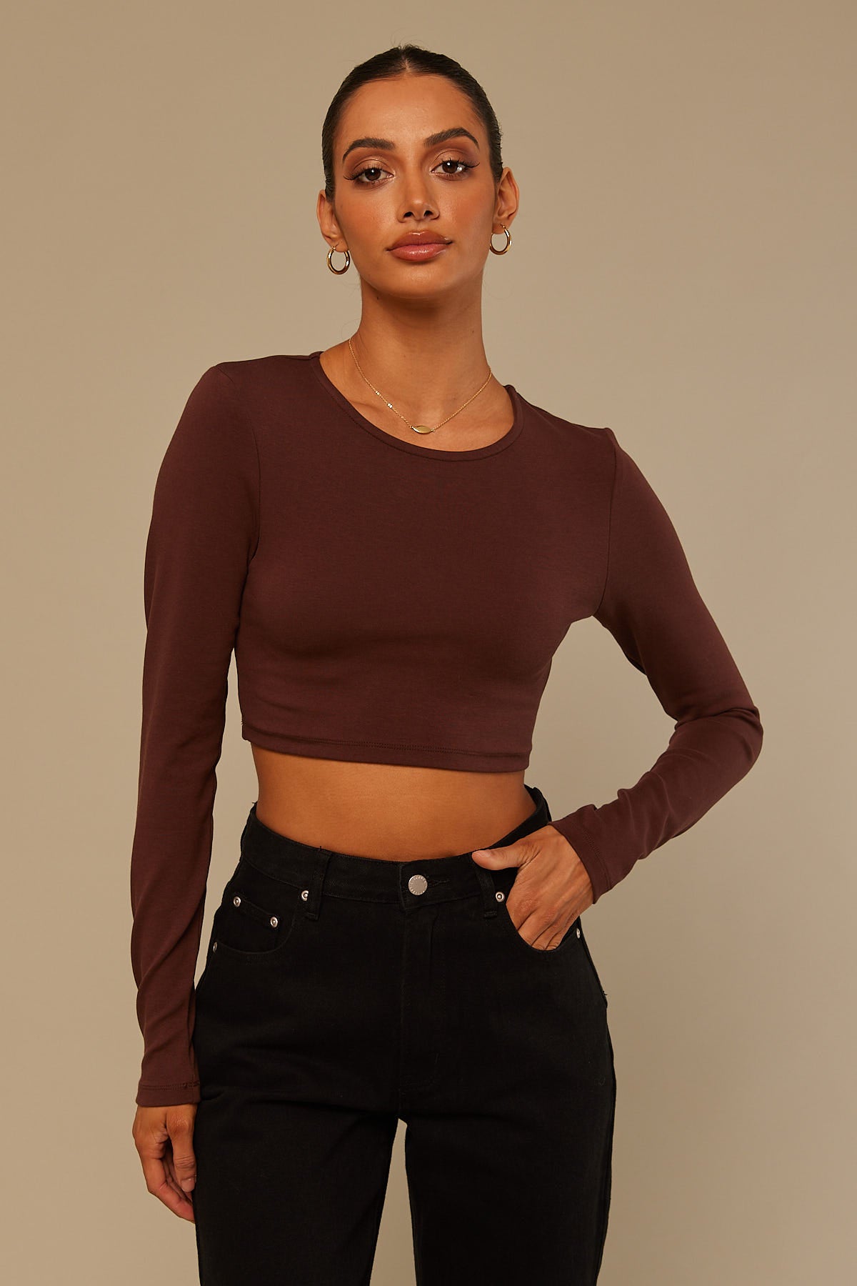 Perfect Stranger Long Sleeve Baby Tee Brown