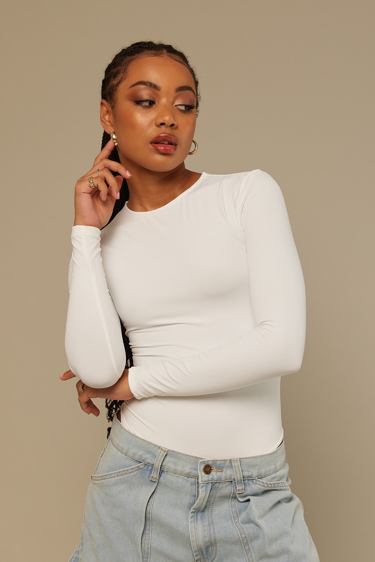 Perfect Stranger Crew Neck Bodysuit White