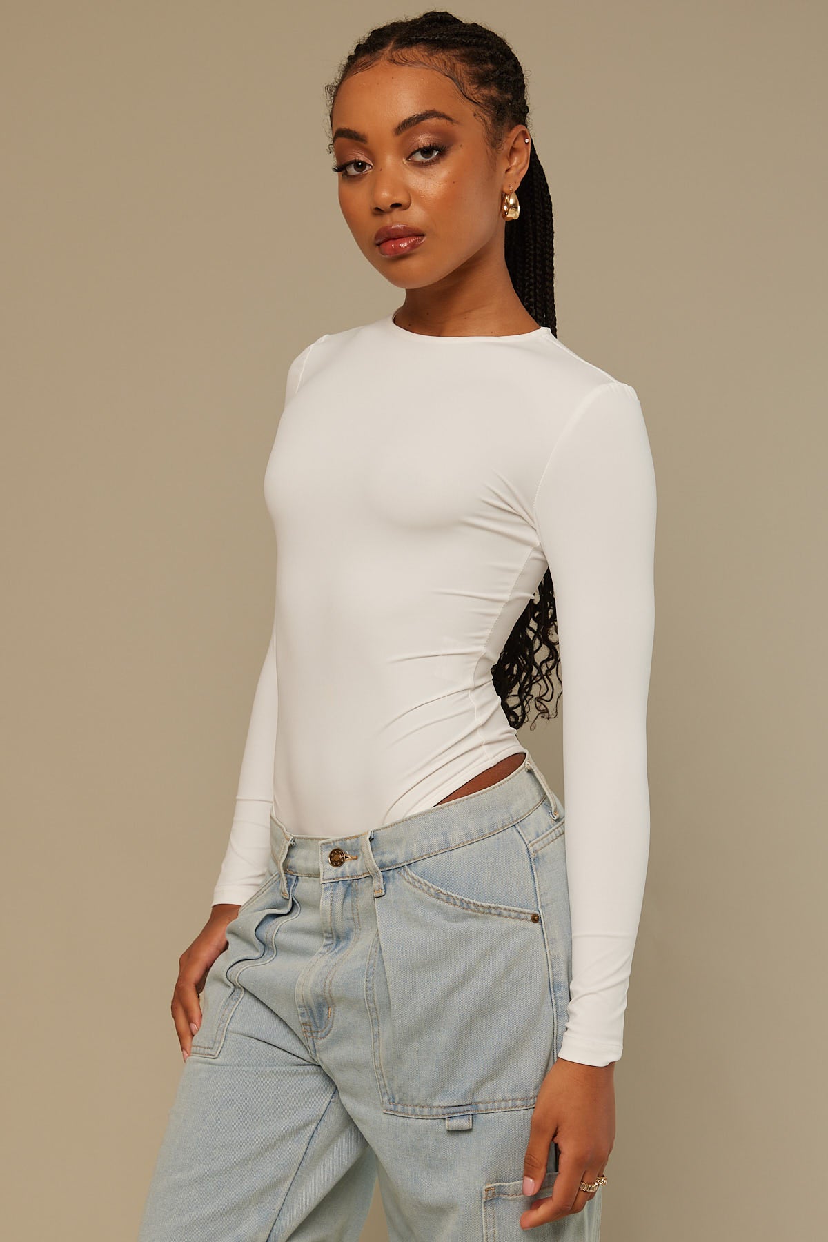 Perfect Stranger Crew Neck Bodysuit White