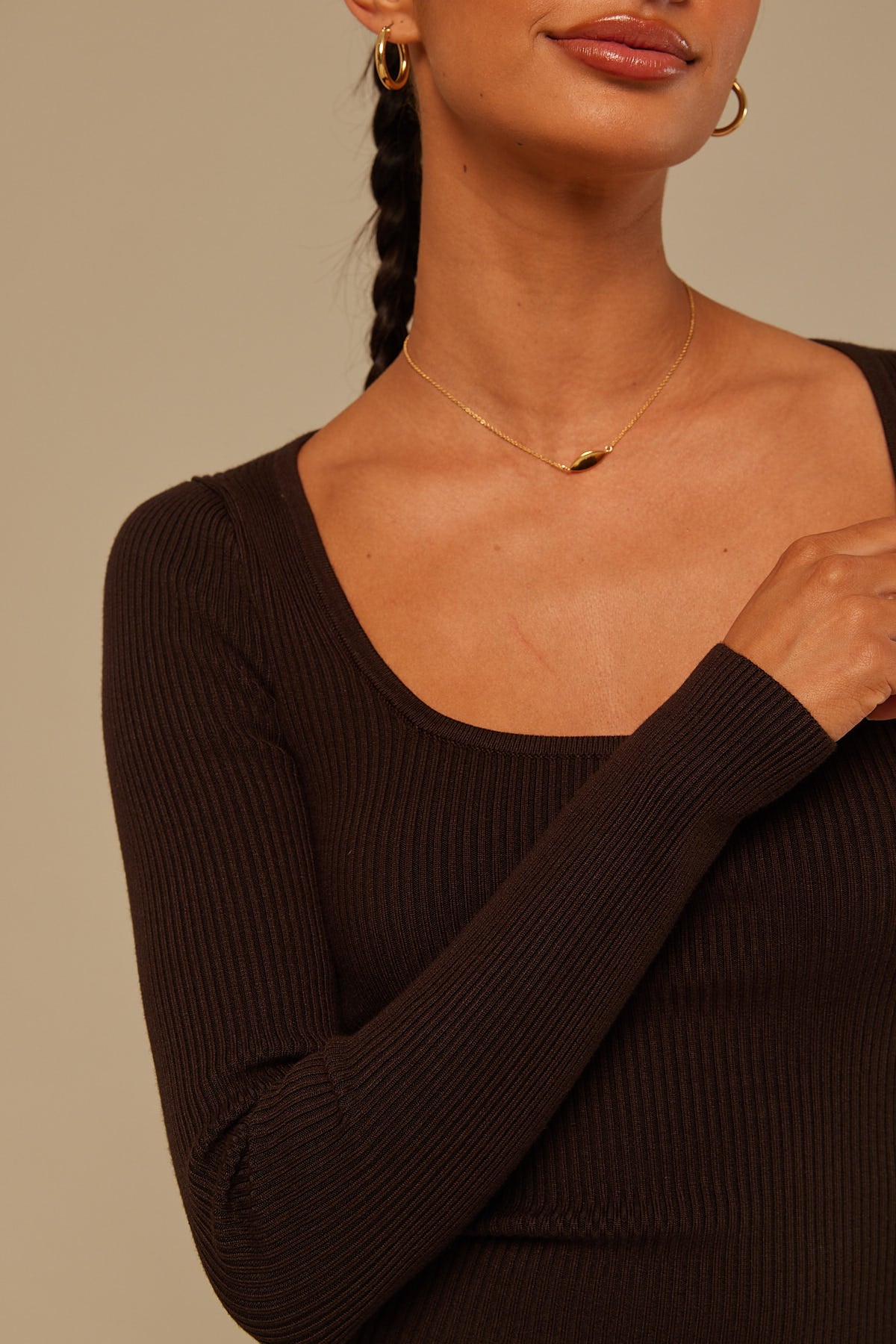 Perfect Stranger Clementine Long Sleeve Knitted Top Brown