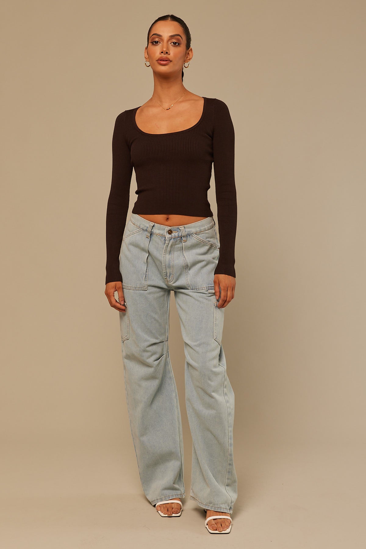Perfect Stranger Clementine Long Sleeve Knitted Top Brown