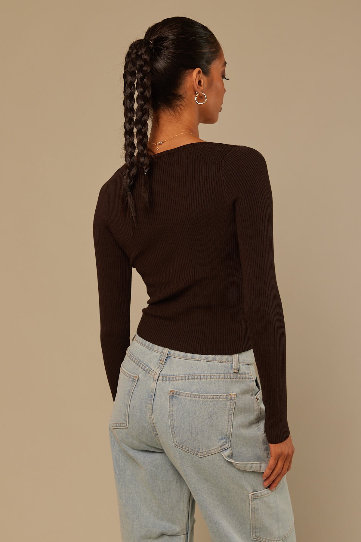 Perfect Stranger Clementine Long Sleeve Knitted Top Brown