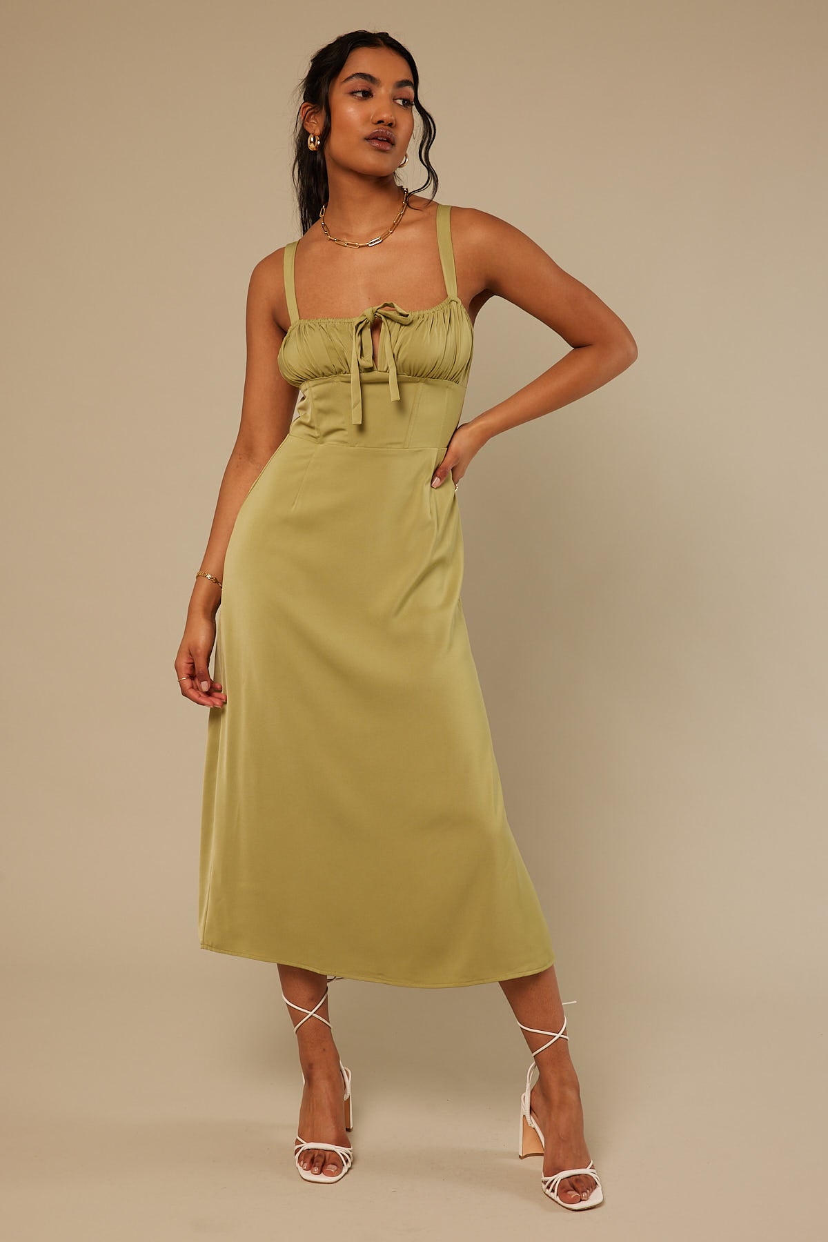 Perfect Stranger Summer Evening Midi Dress Green