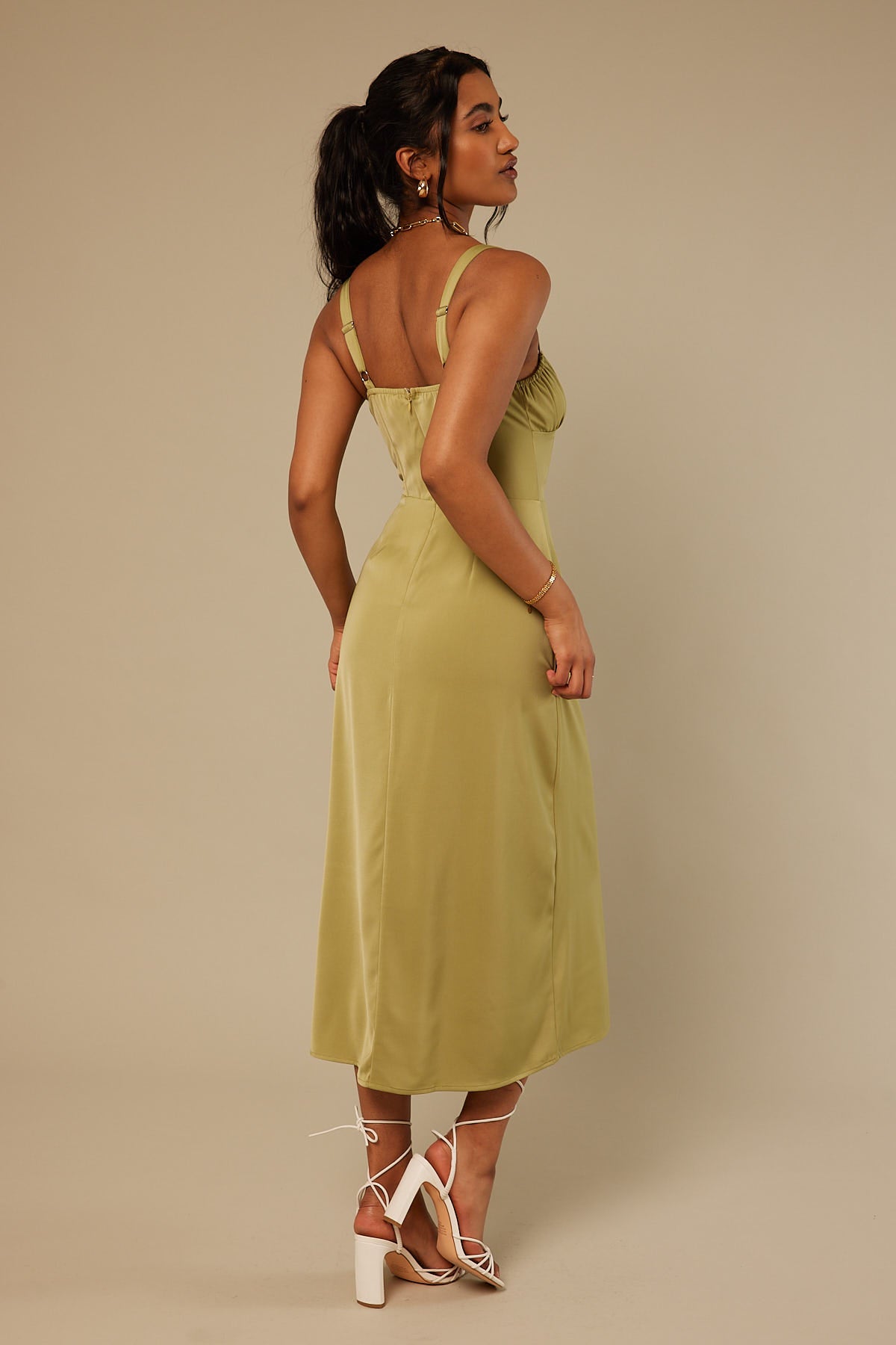 Perfect Stranger Summer Evening Midi Dress Green