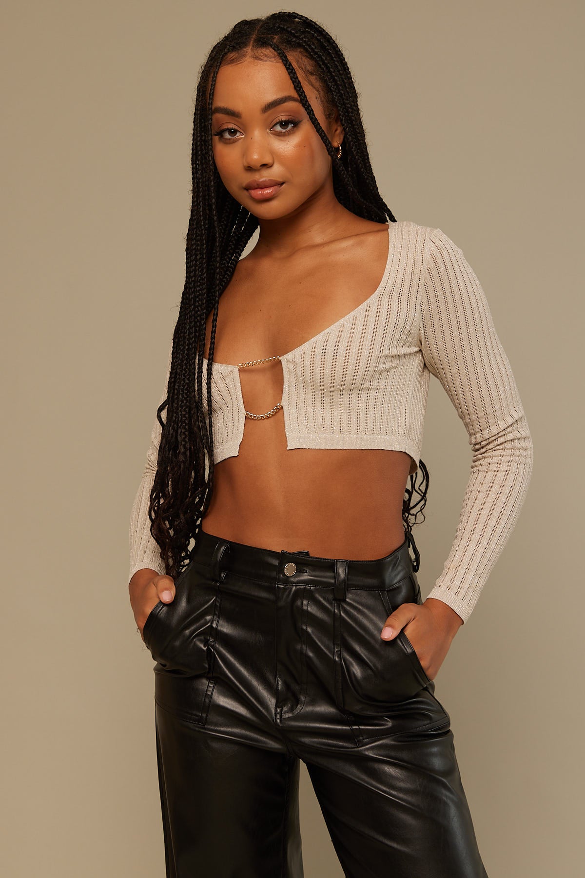 Perfect Stranger Sparkle Knit chain Top White