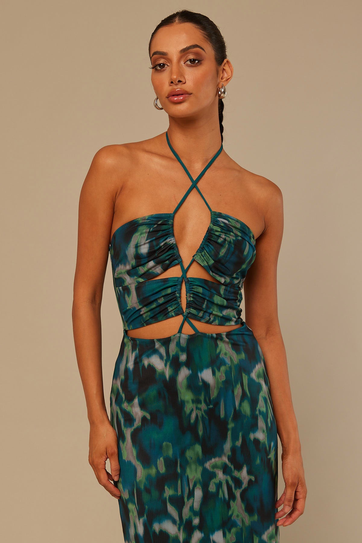 Perfect Stranger Emerald Blur Mesh Maxi Dress Green Floral