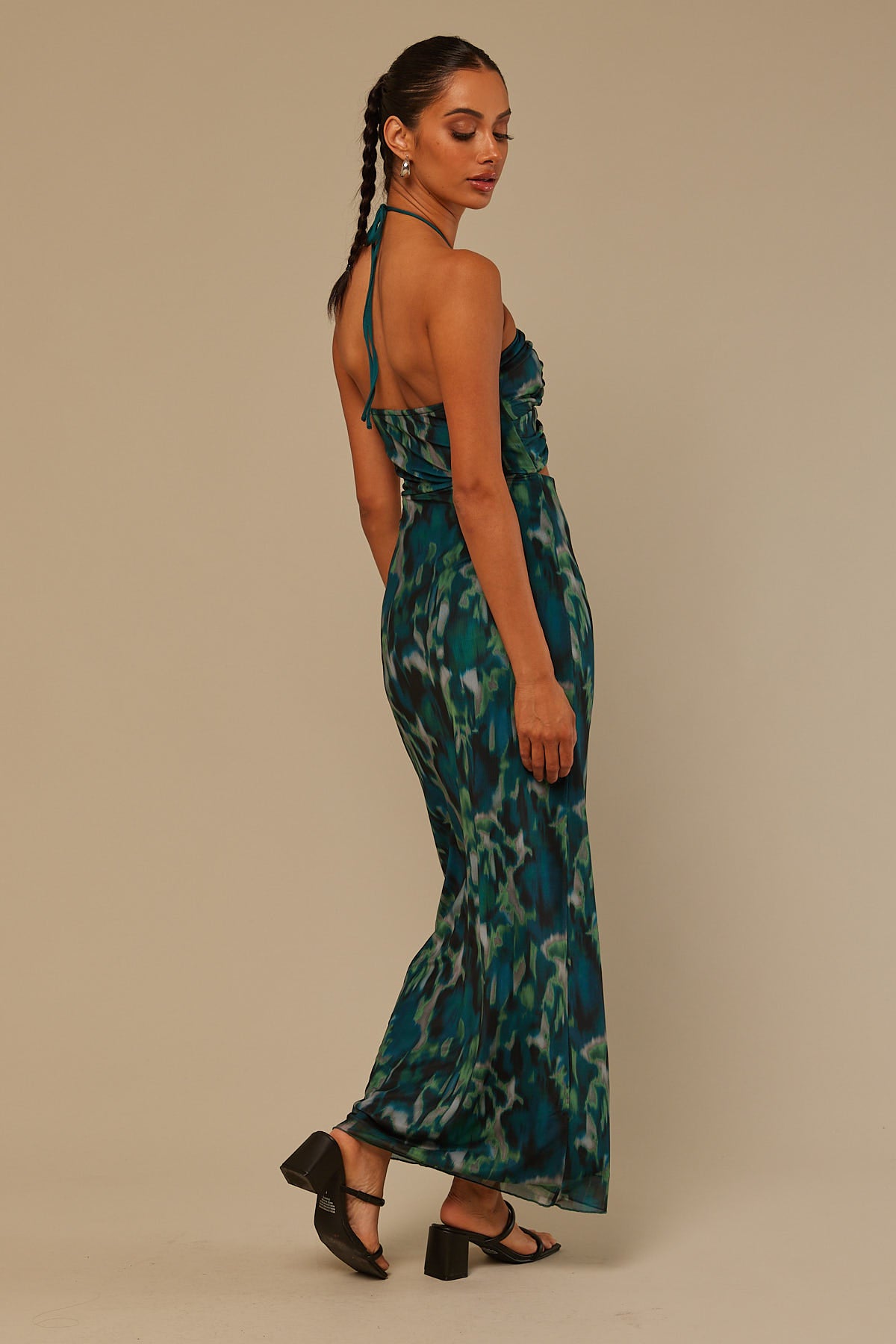 Perfect Stranger Emerald Blur Mesh Maxi Dress Green Floral