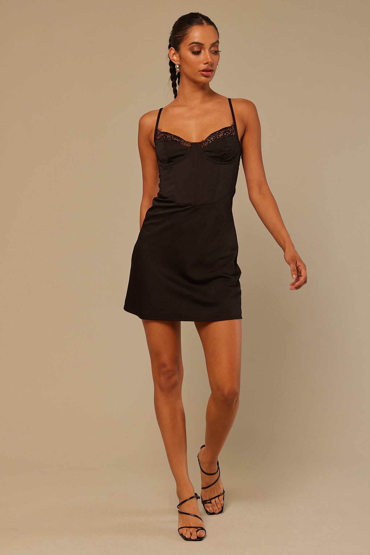 Perfect Stranger Lace Corset Mini Dress Black
