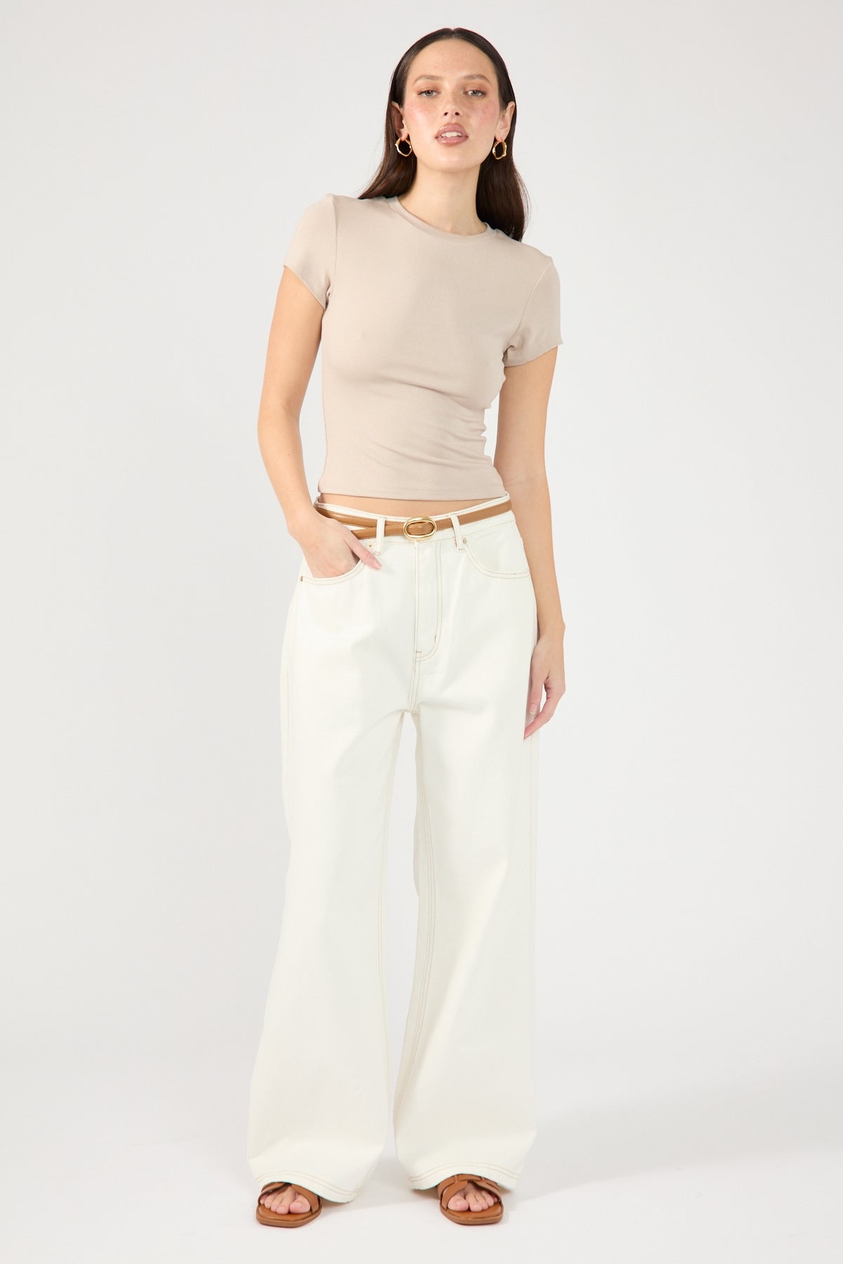 Perfect Stranger Cap Sleeve Tee Taupe