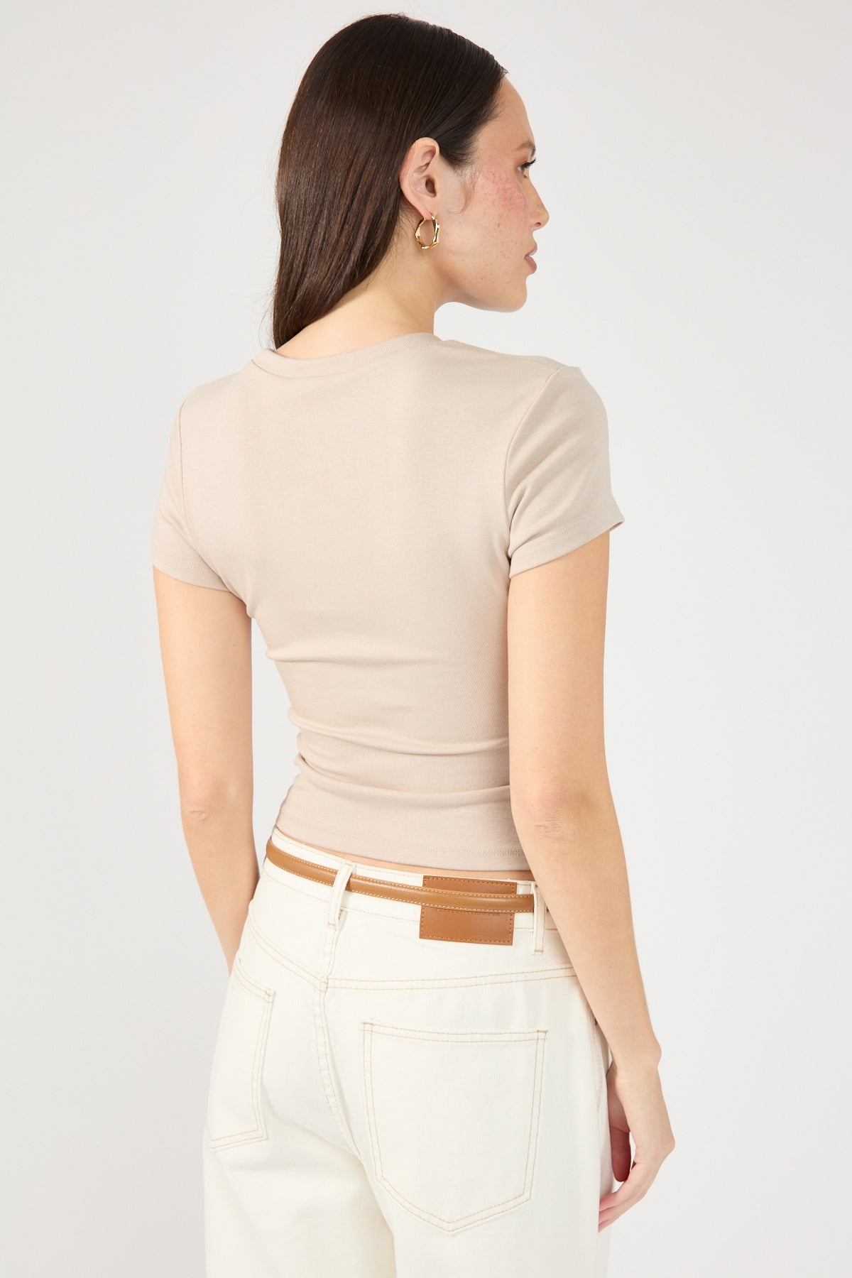 Perfect Stranger Cap Sleeve Tee Taupe