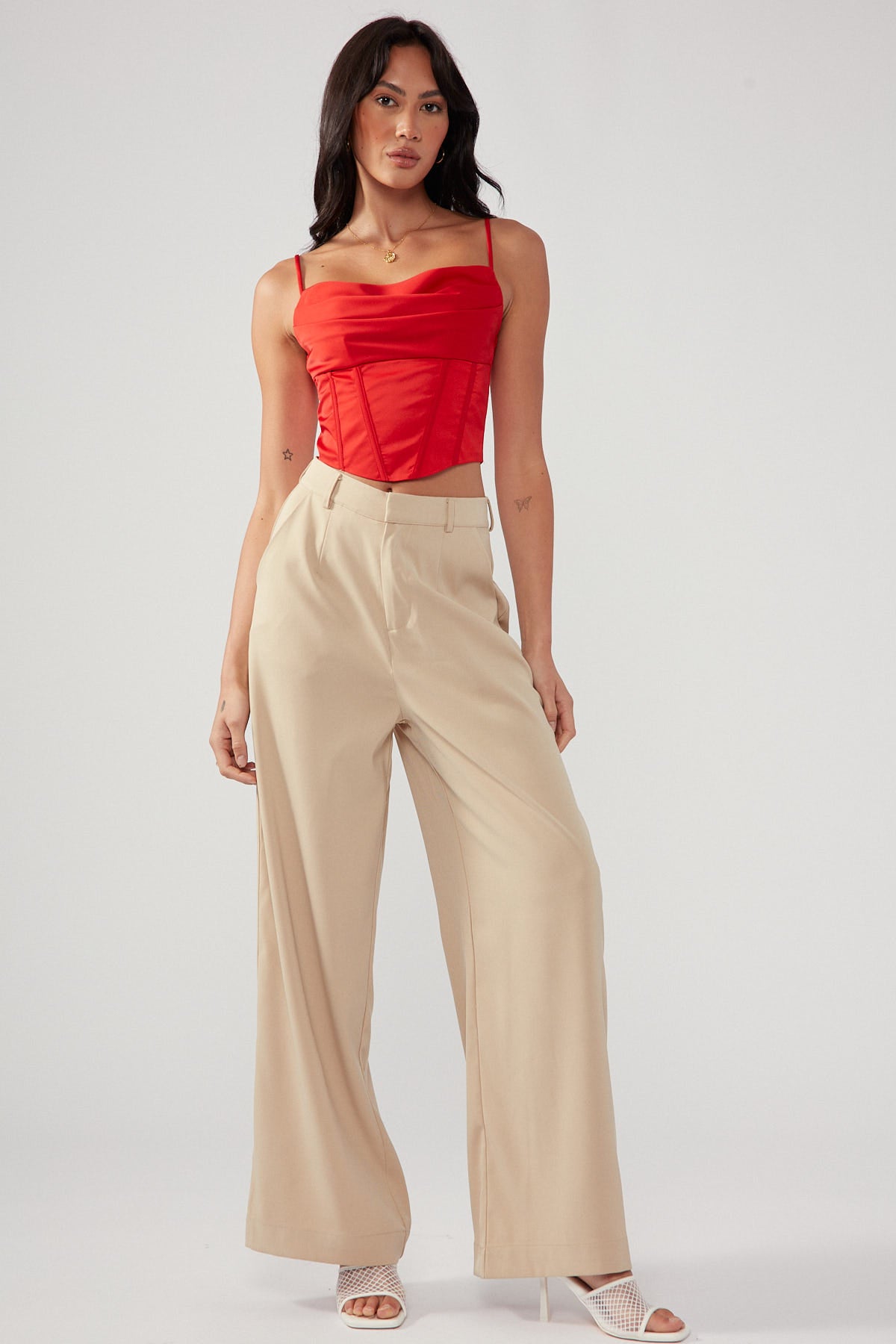 Perfect Stranger Cowl Neck Corset Top Red