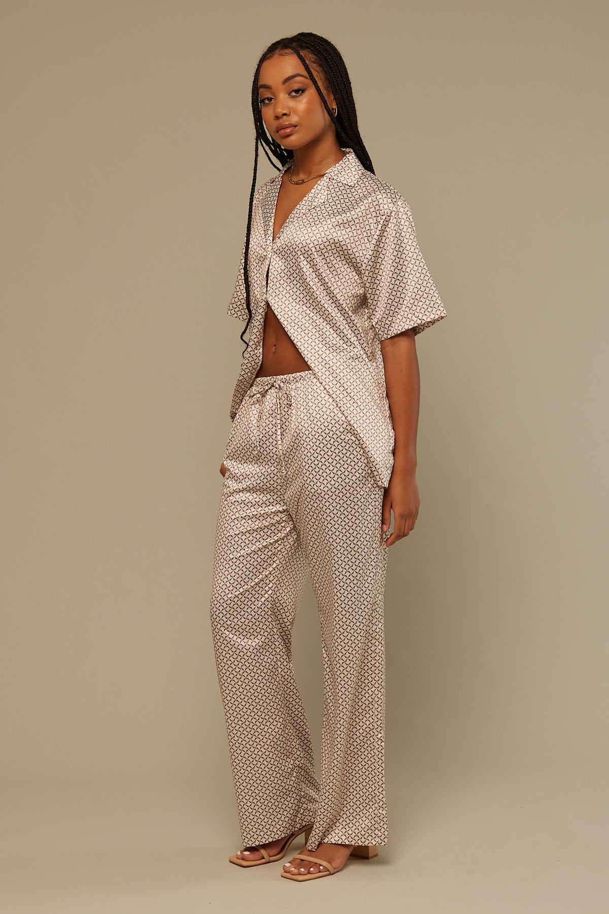 Perfect Stranger Vienna Satin Pant Brown Print