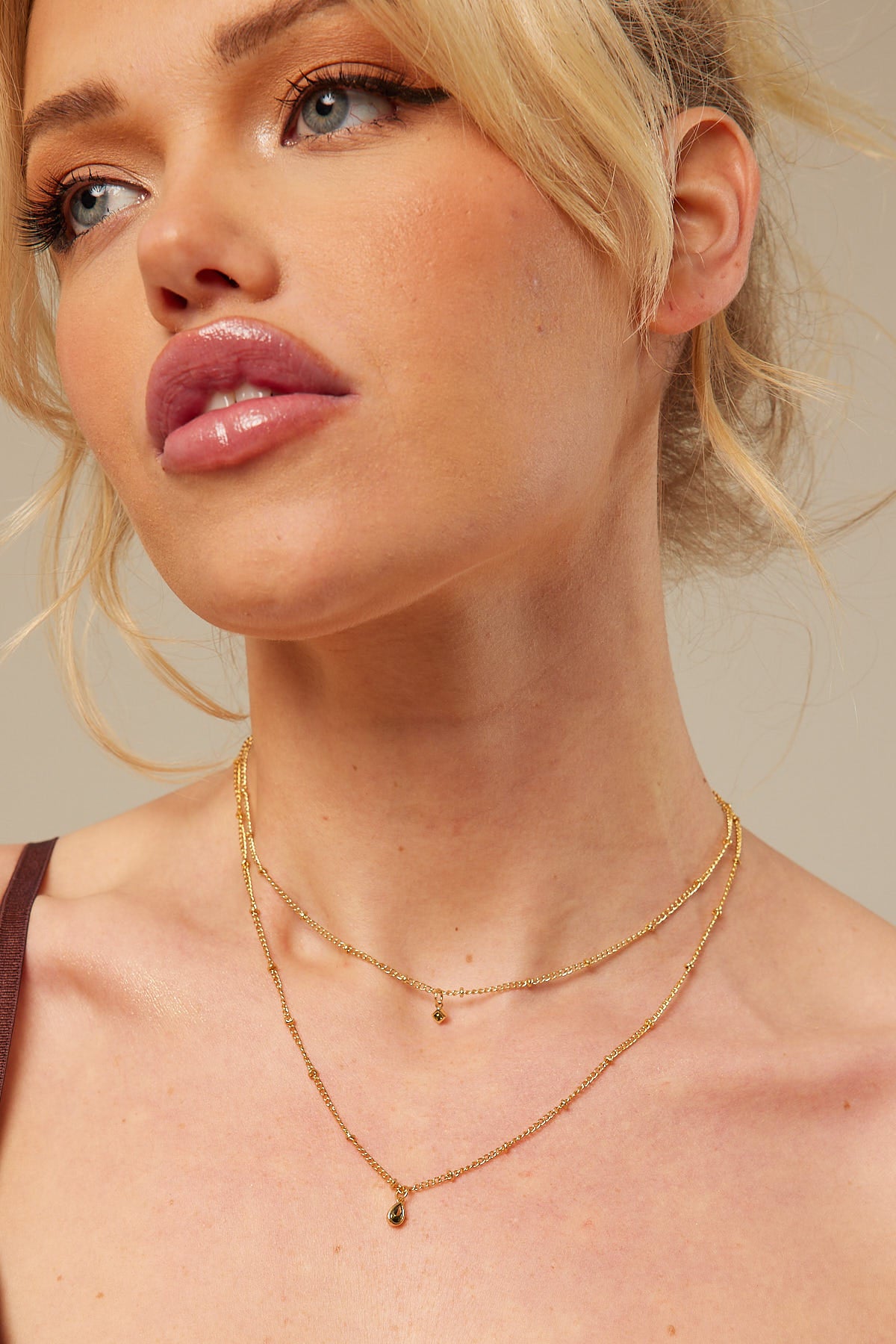 Perfect Stranger Double Gem Plated Necklace 18K Gold Plated