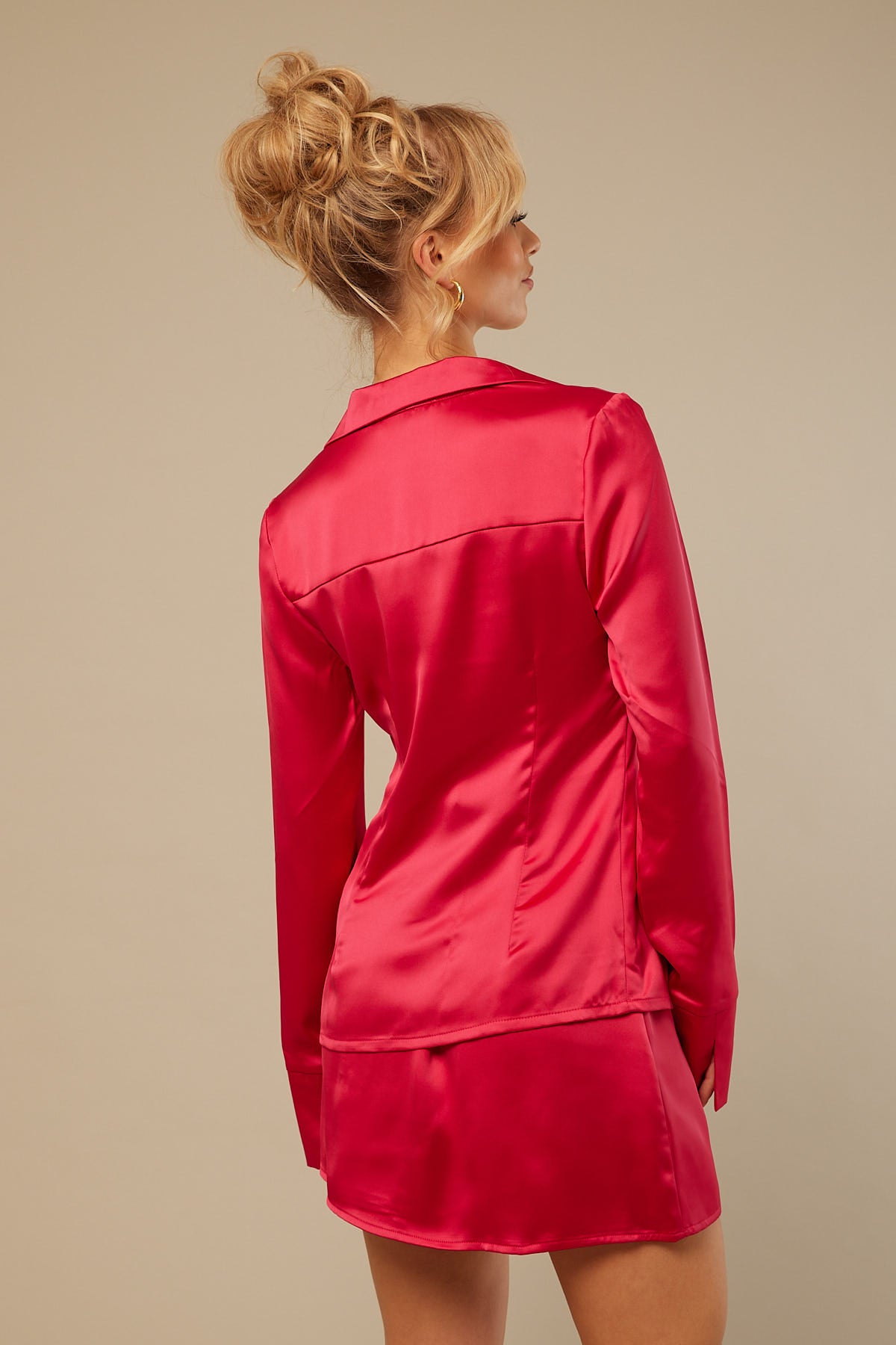 Perfect Stranger Stella Long Sleeve Satin Top Red