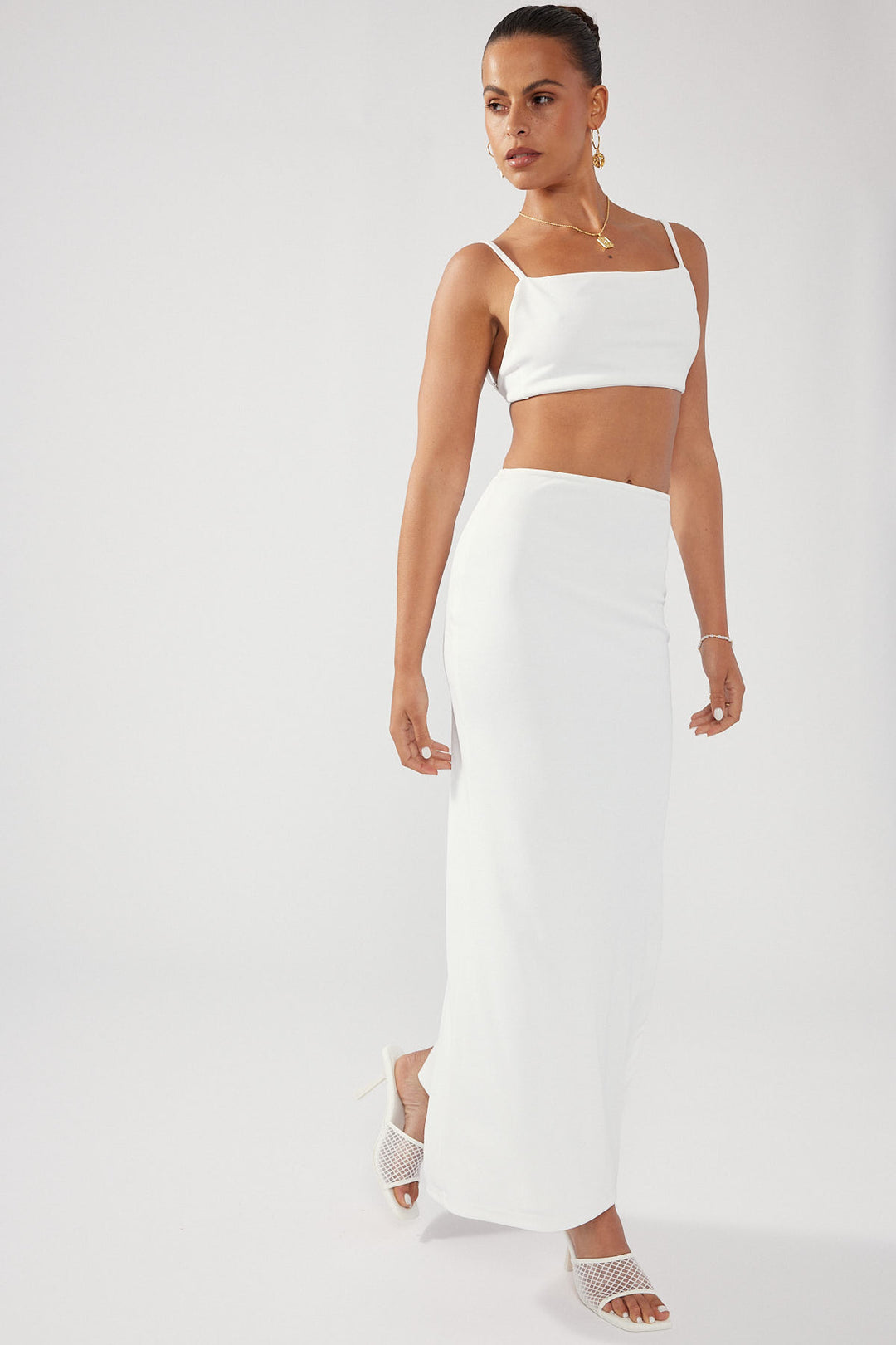 Perfect Stranger Lights Out Midi Skirt White