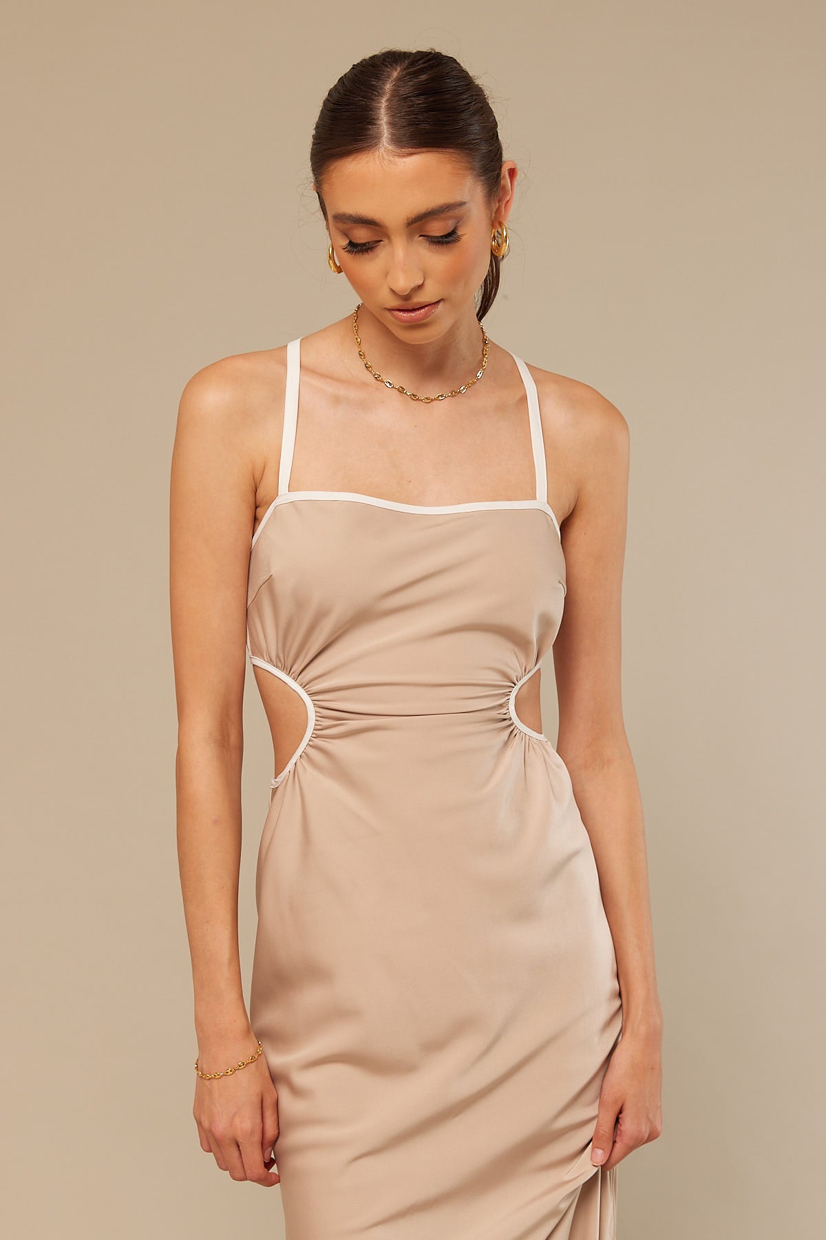 Perfect Stranger Long Wait Contrast Midi Dress Nude