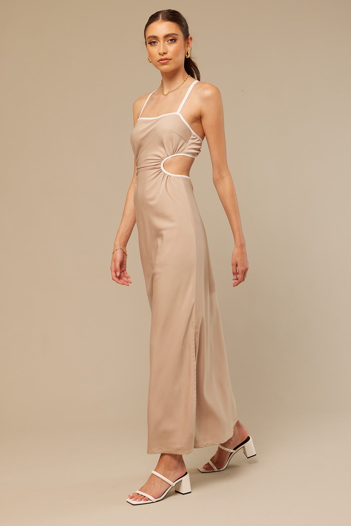 Perfect Stranger Long Wait Contrast Midi Dress Nude