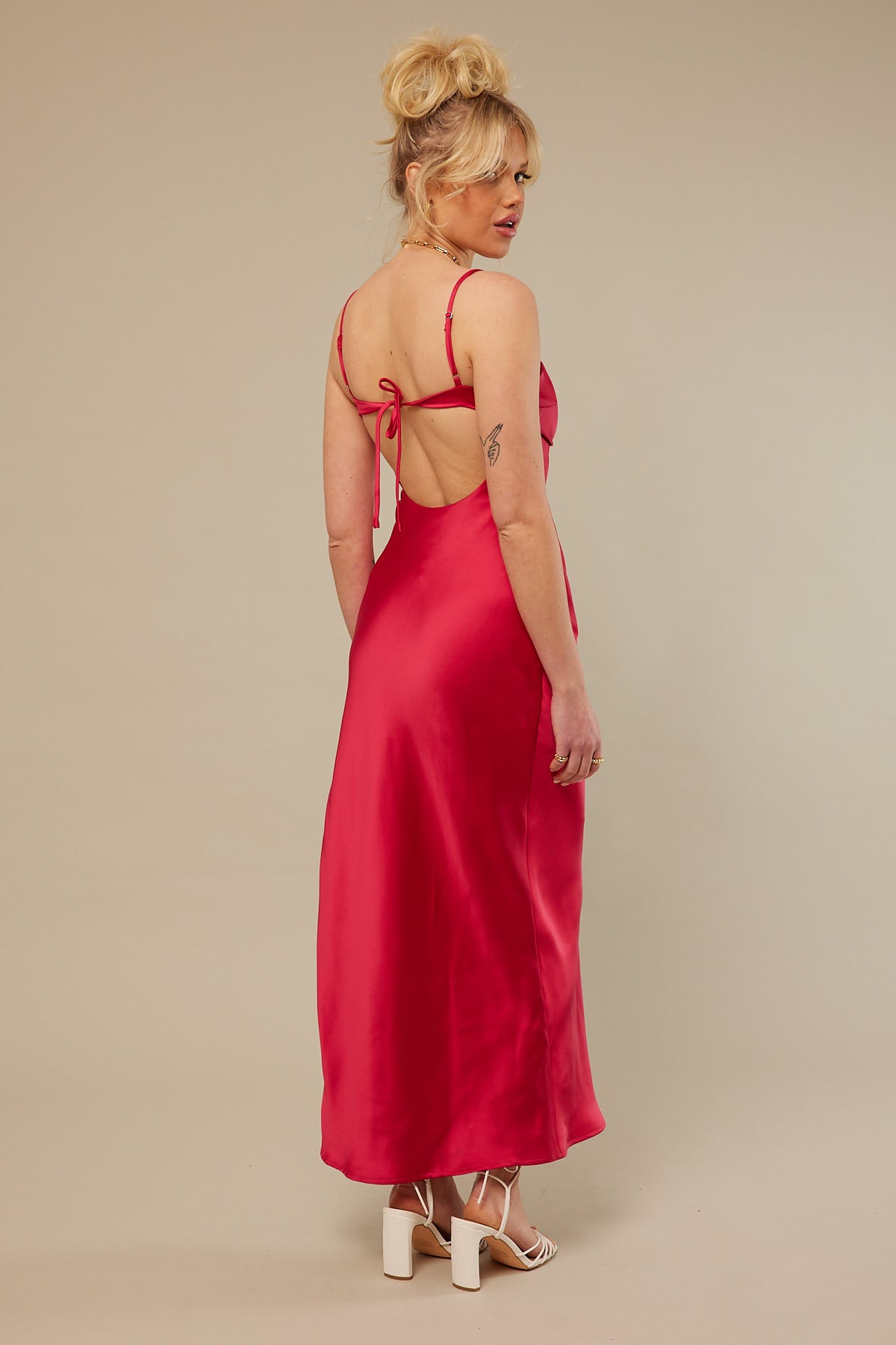 Perfect Stranger Siren Satin Midi Dress Red