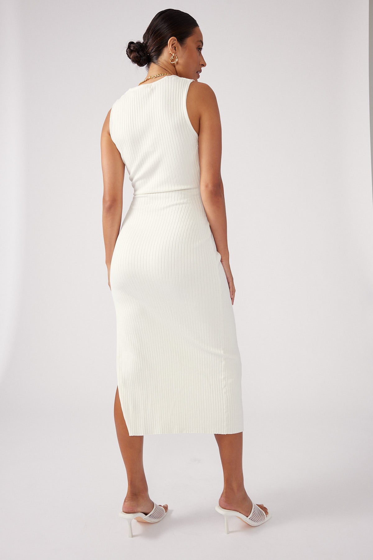Perfect Stranger Palmer S/SLV Knit Midi Dress White