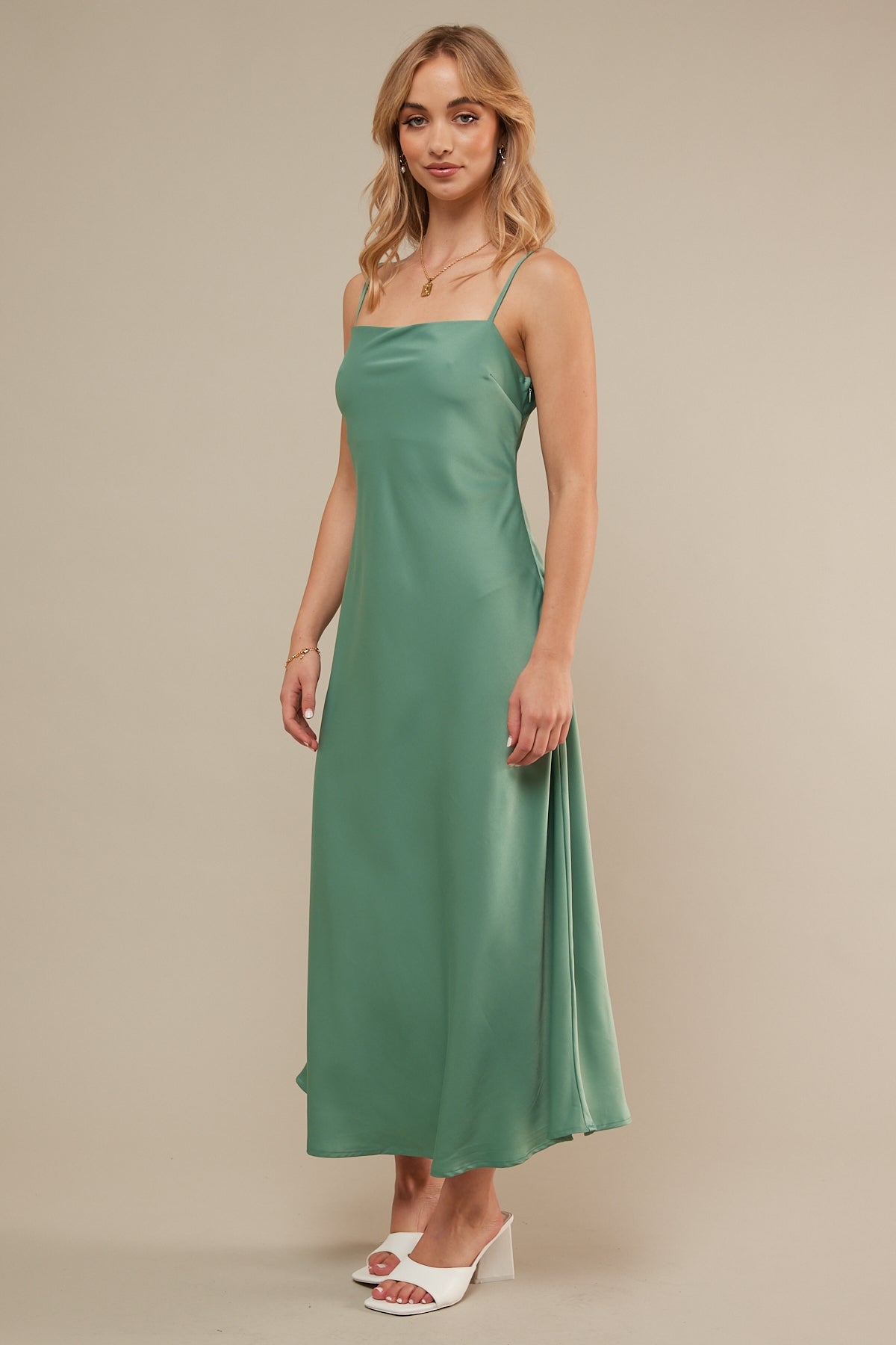 Perfect Stranger Simple Slip Midi Dress Green