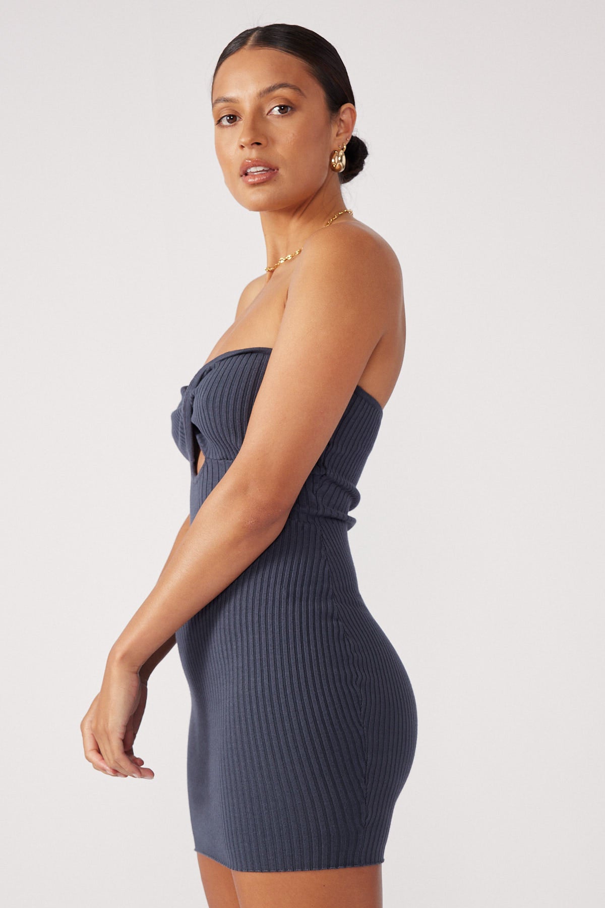 Perfect Stranger Twist Front Mini Dress Charcoal