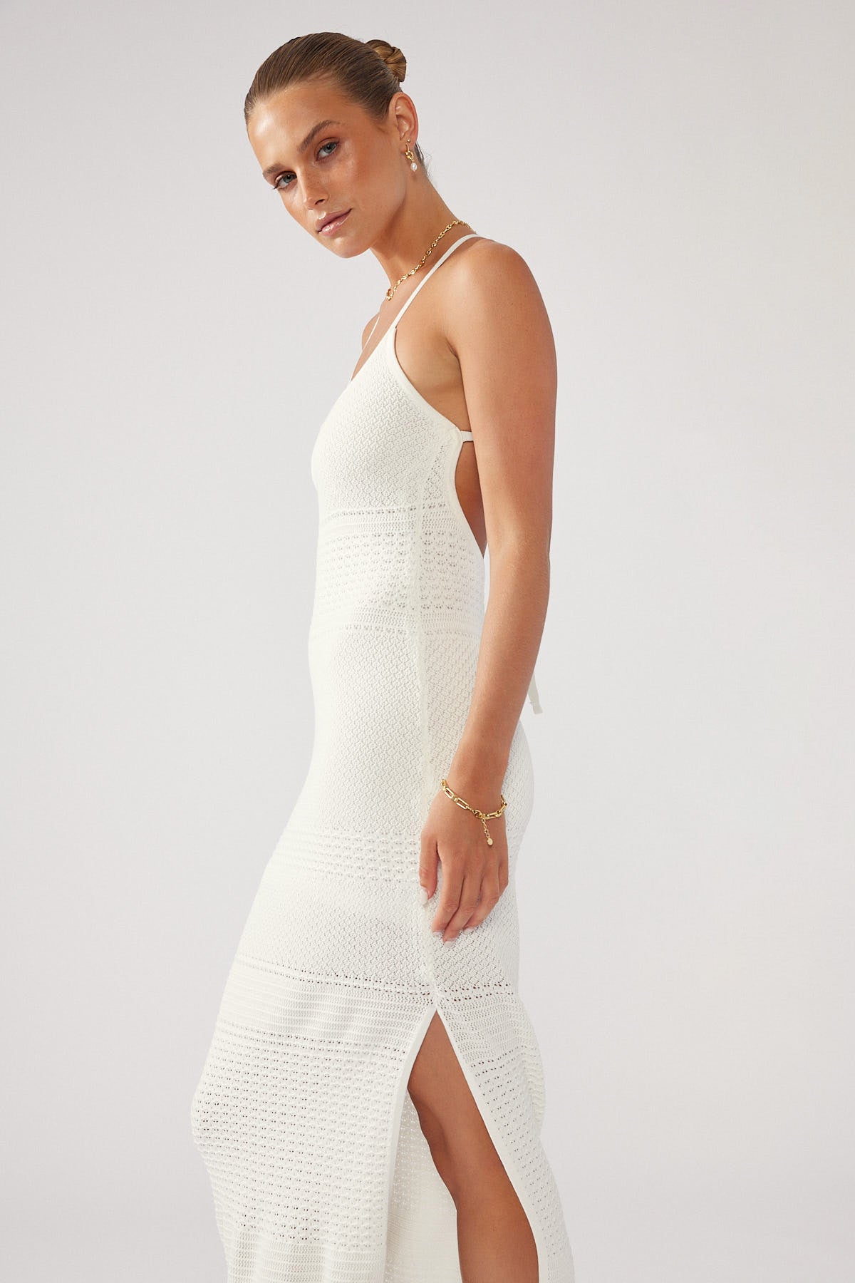 Perfect Stranger Soleil Knit Midi Dress White
