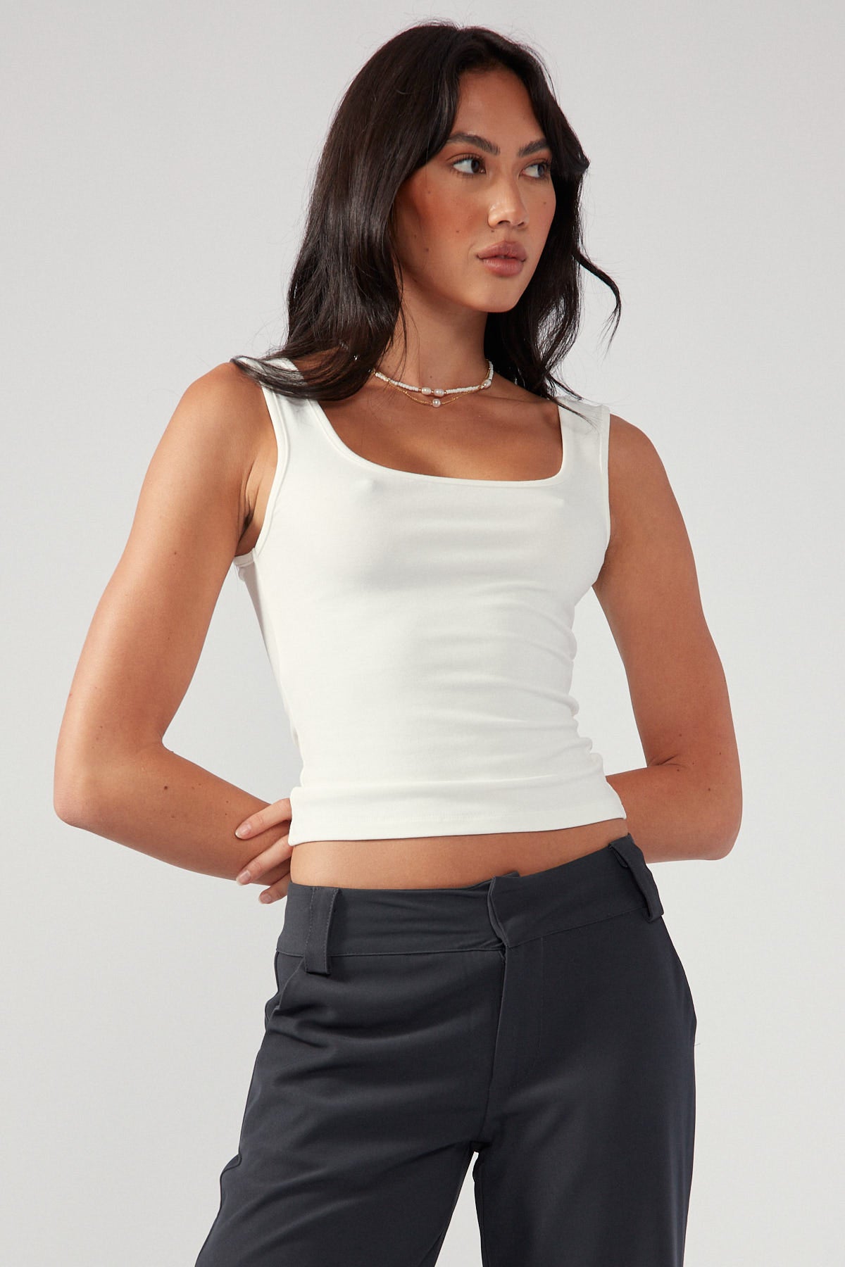 Perfect Stranger Luxe Scoop Front Tank White
