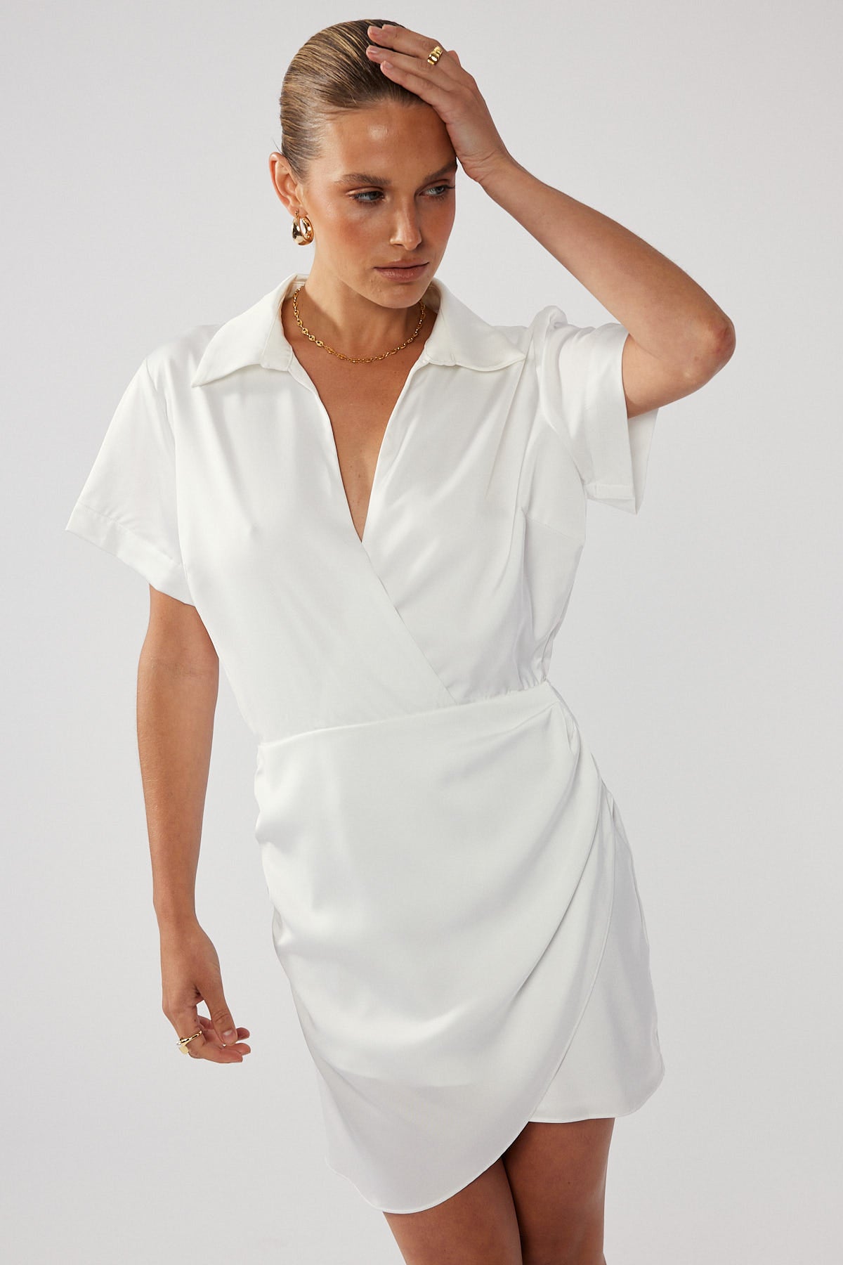Perfect Stranger First Impression Satin Mini Dress White