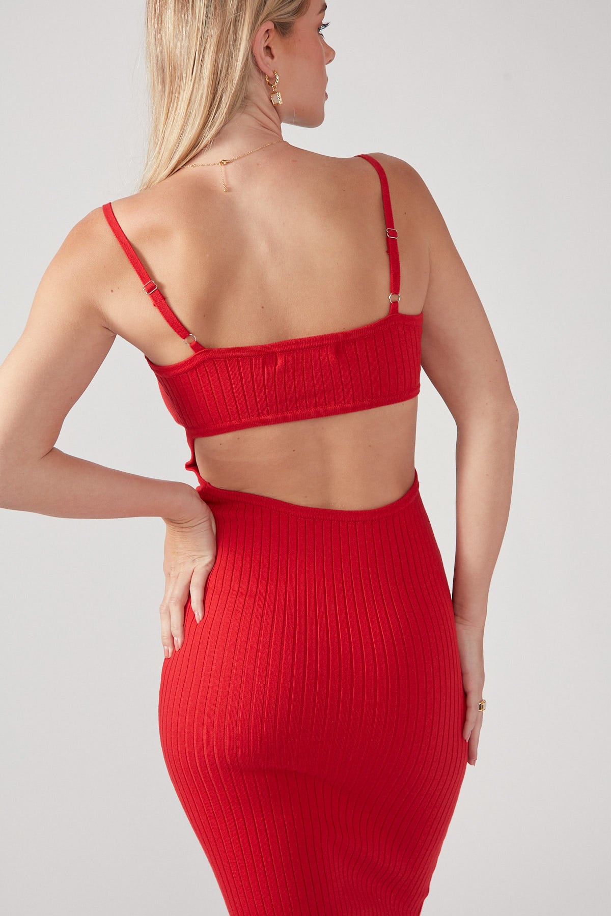 Perfect Stranger Horizon Knit Midi Dress Red