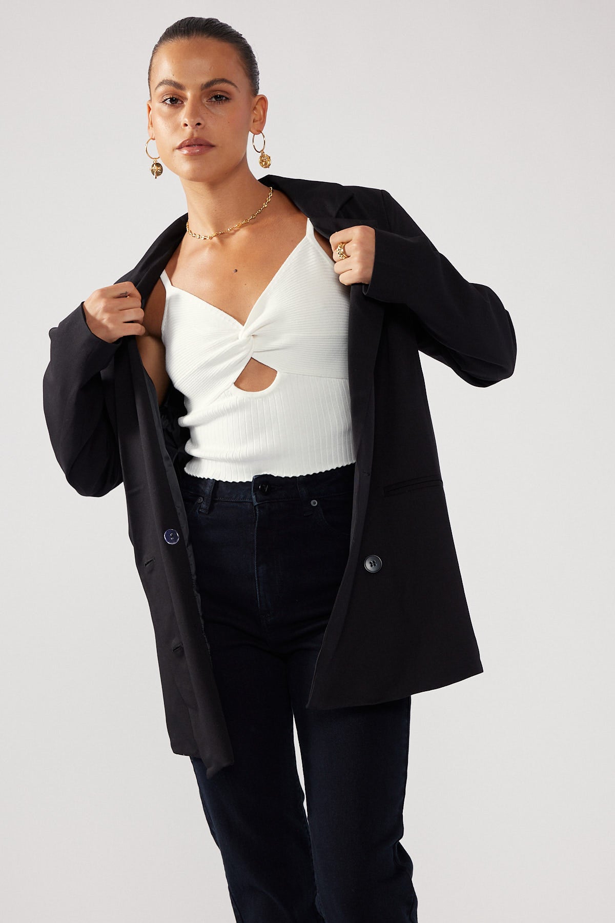 Perfect Stranger Twist Front Knit Top White