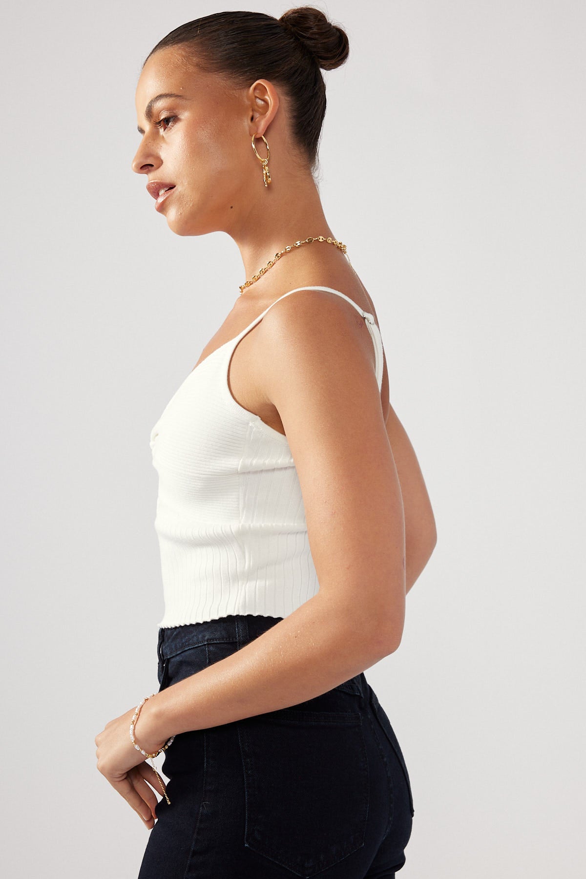 Perfect Stranger Twist Front Knit Top White