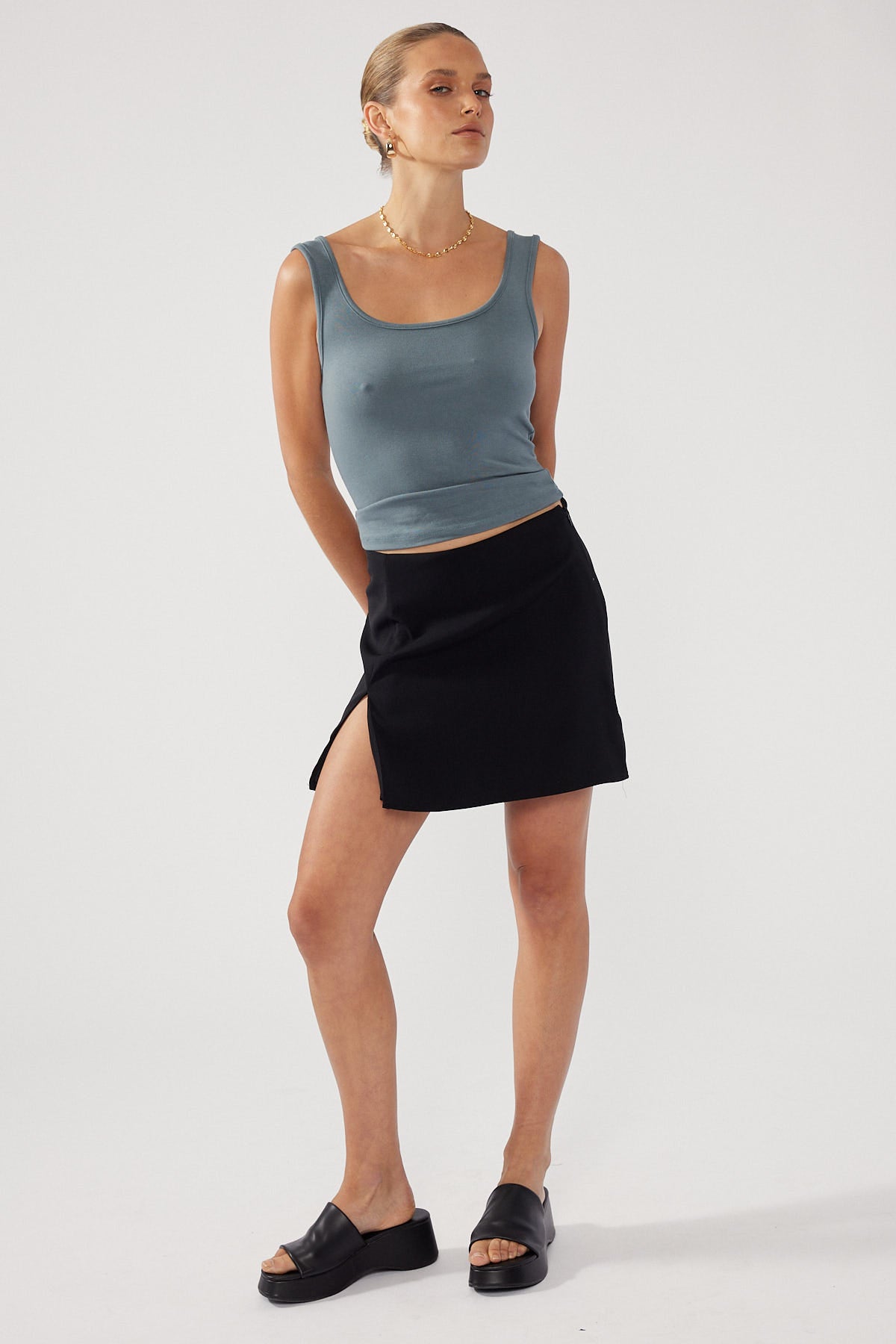 Perfect Stranger Luxe Scoop Front Tank Blue