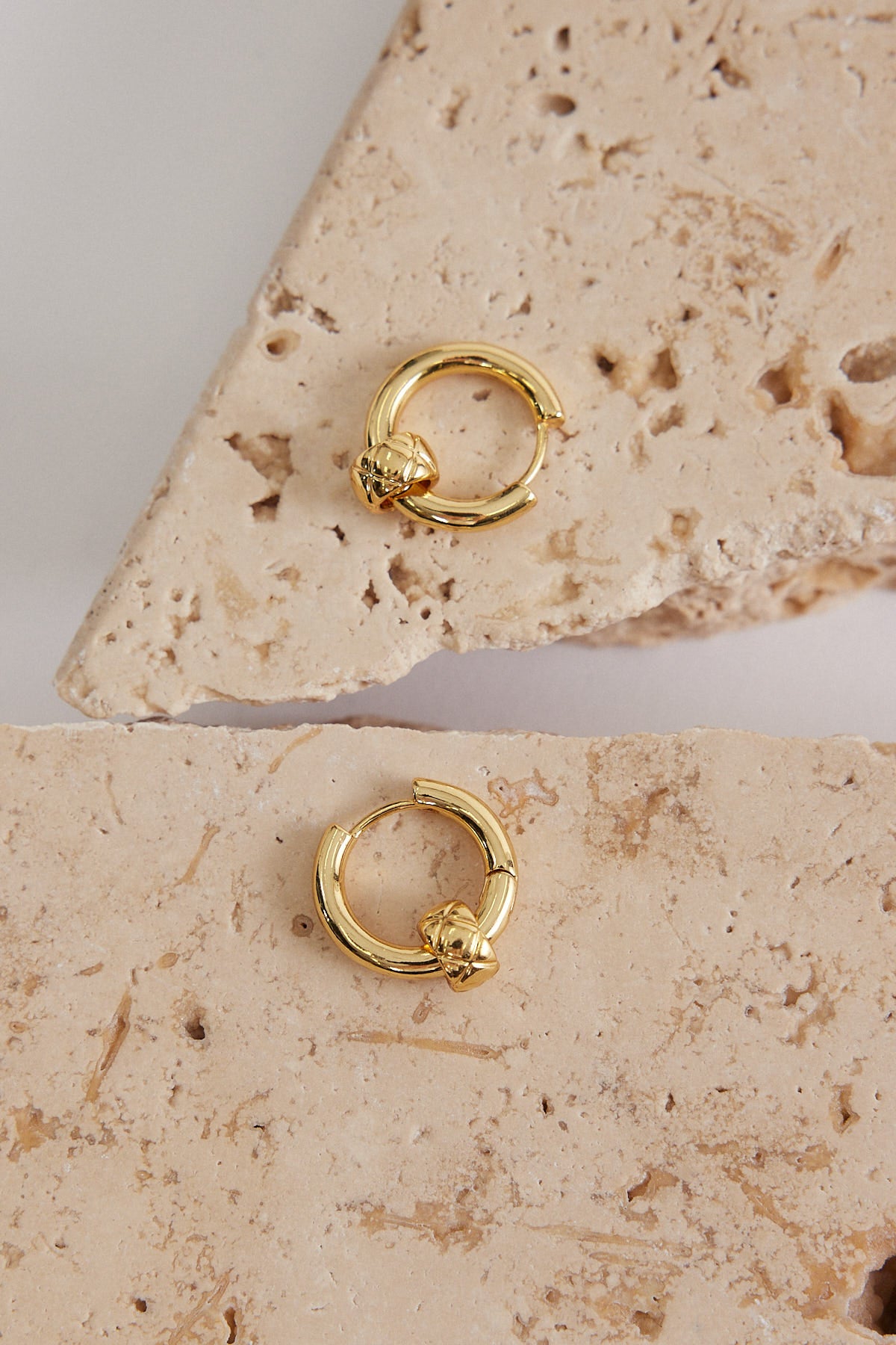 Perfect Stranger Crosshatch Hoop Plated Earring -18K Gold Plated Gold