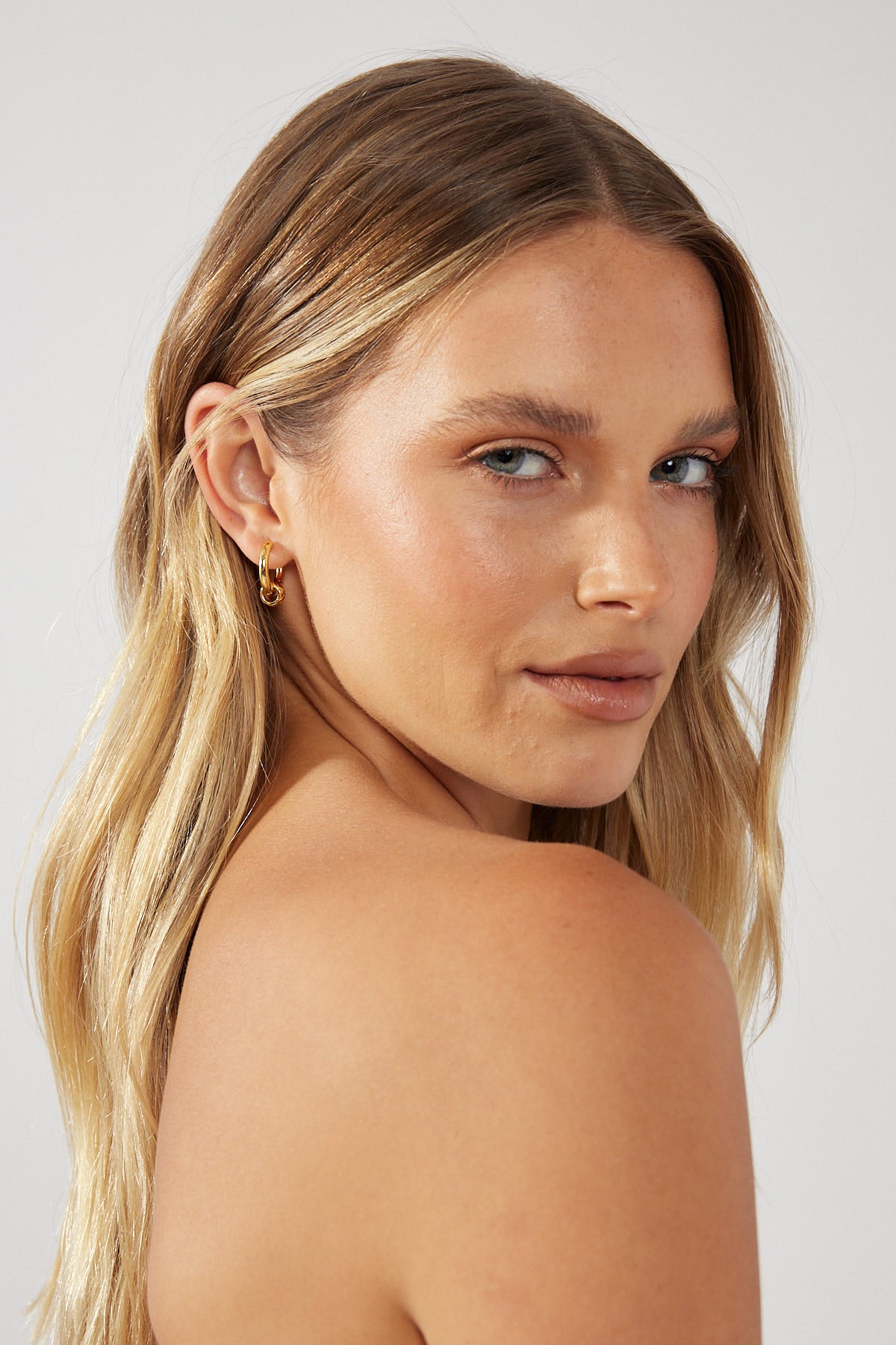 Perfect Stranger Crosshatch Hoop Plated Earring -18K Gold Plated Gold