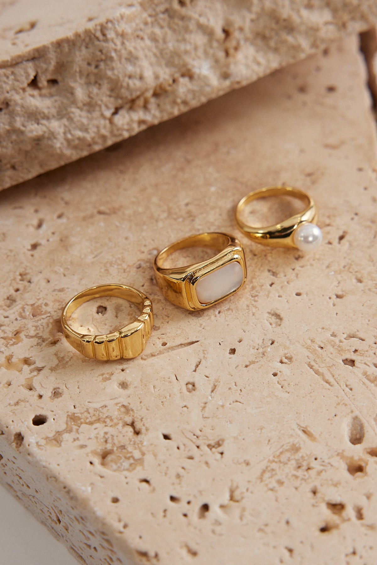 Perfect Stranger Pearl Plated 3 Pack Ring Set 18K Gold Plated