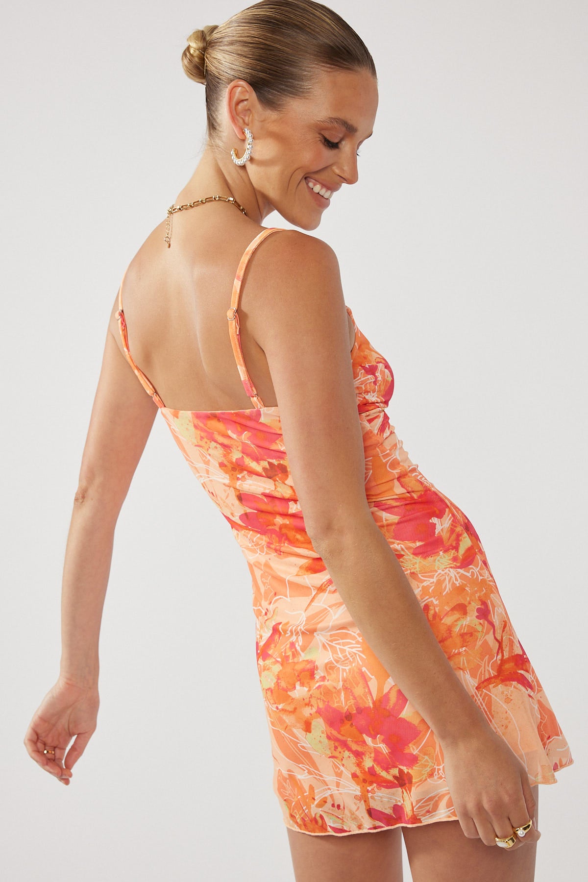 Perfect Stranger Tropic Punch Mesh Mini Dress Orange Print