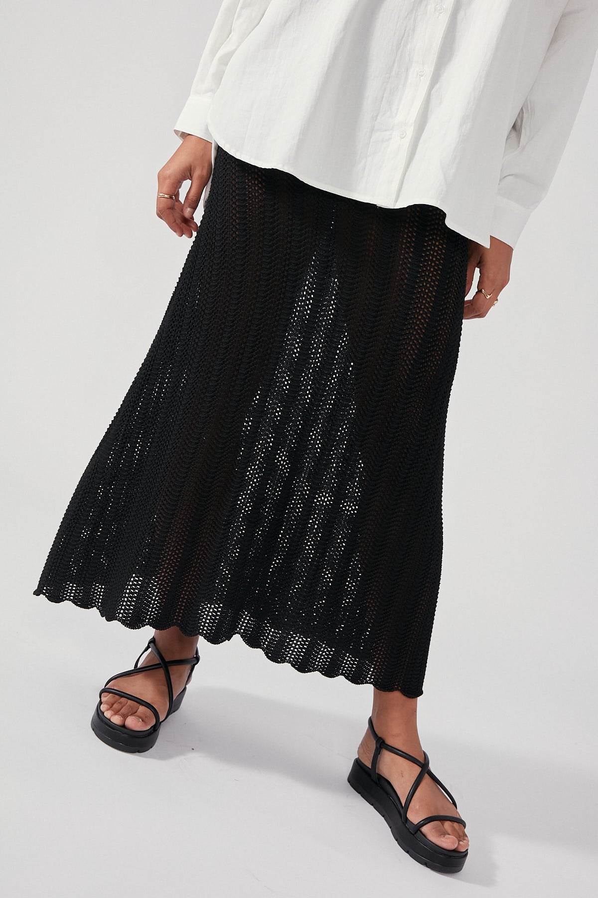 Perfect Stranger Crochet Knit Maxi Skirt Black