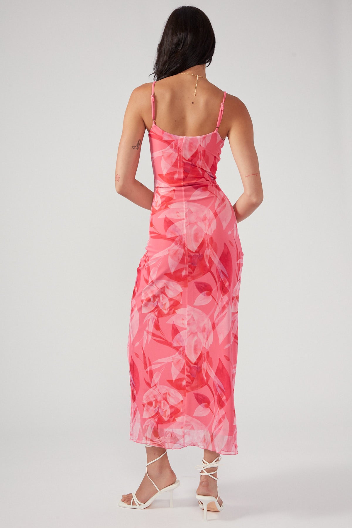 Perfect Stranger Dragonfruit Hint Recycled Mesh Midi Dress Pink Print