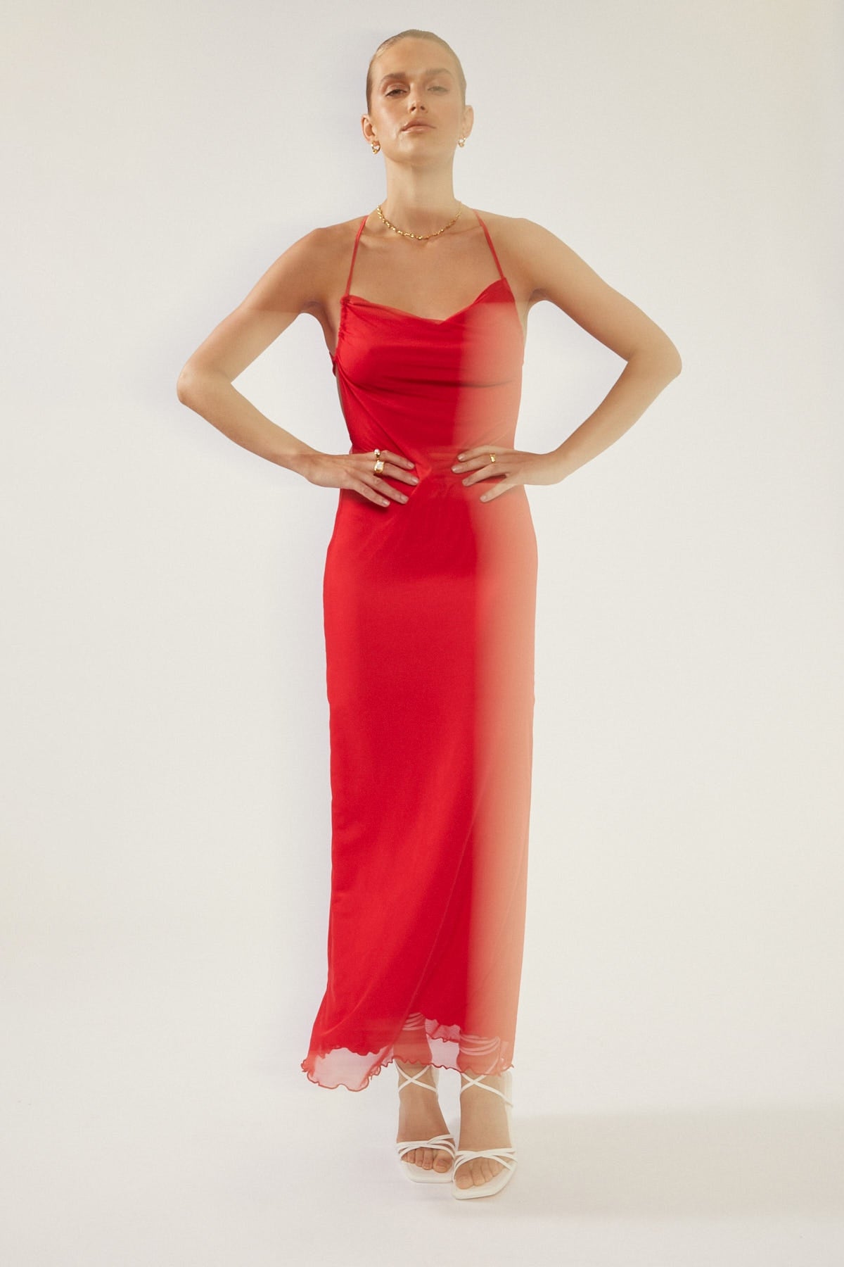 Perfect Stranger Thalia Recycled Mesh Maxi Dress Red