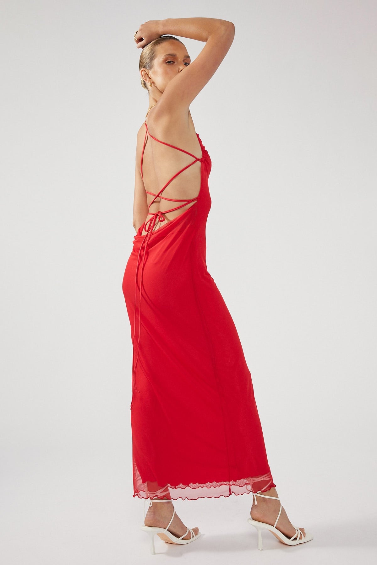 Perfect Stranger Thalia Recycled Mesh Maxi Dress Red
