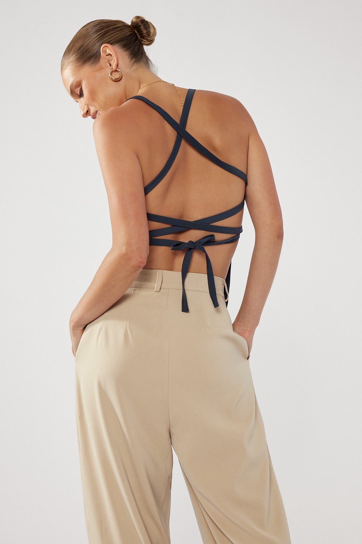 Perfect Stranger Lace Up Back Top Charcoal