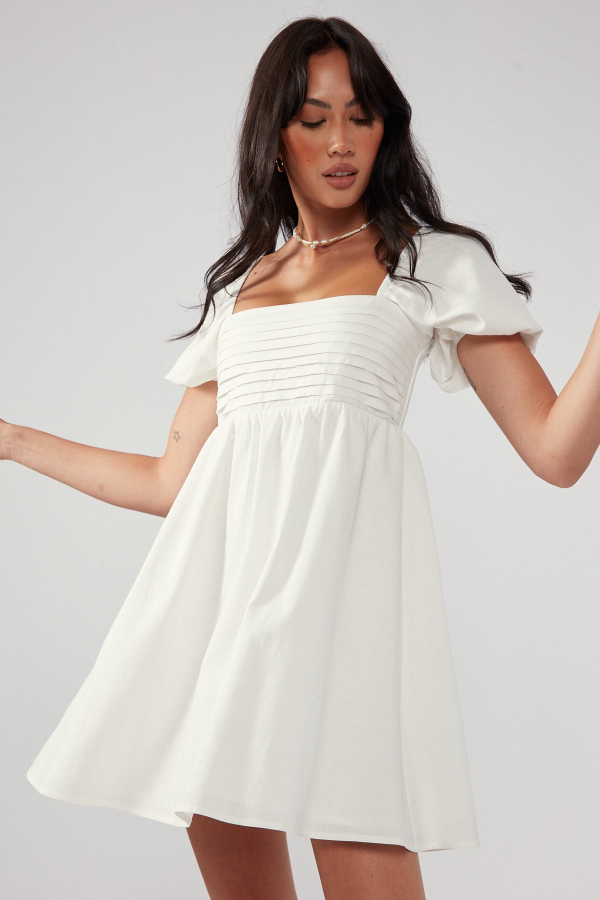 Perfect Stranger Wishlist Puff Sleeve Mini Dress White