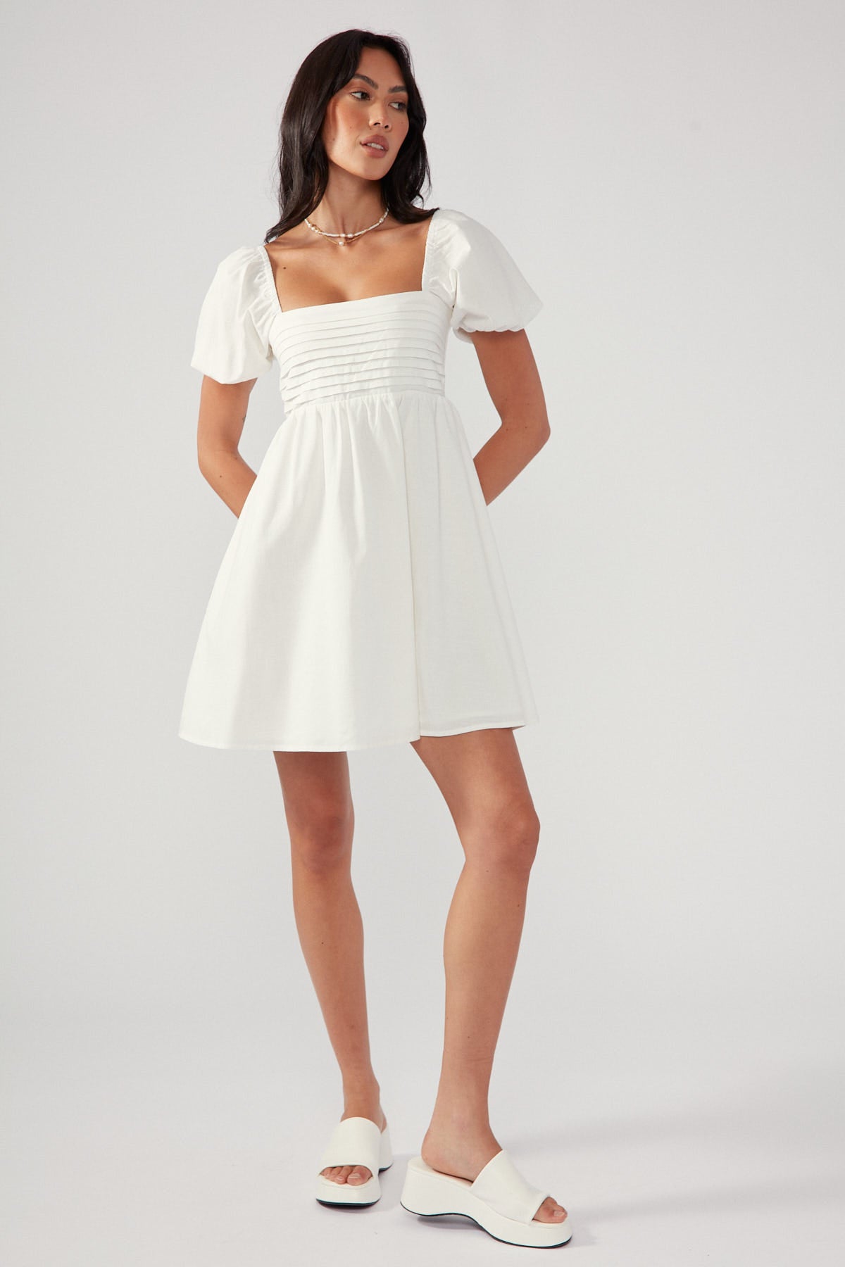 Perfect Stranger Wishlist Puff Sleeve Mini Dress White