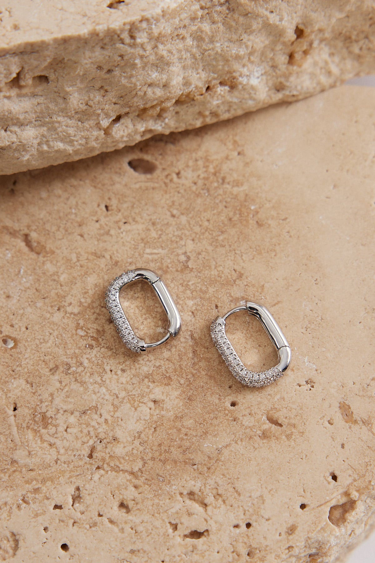 Luv Aj The Pave Chain Link Huggies Silver