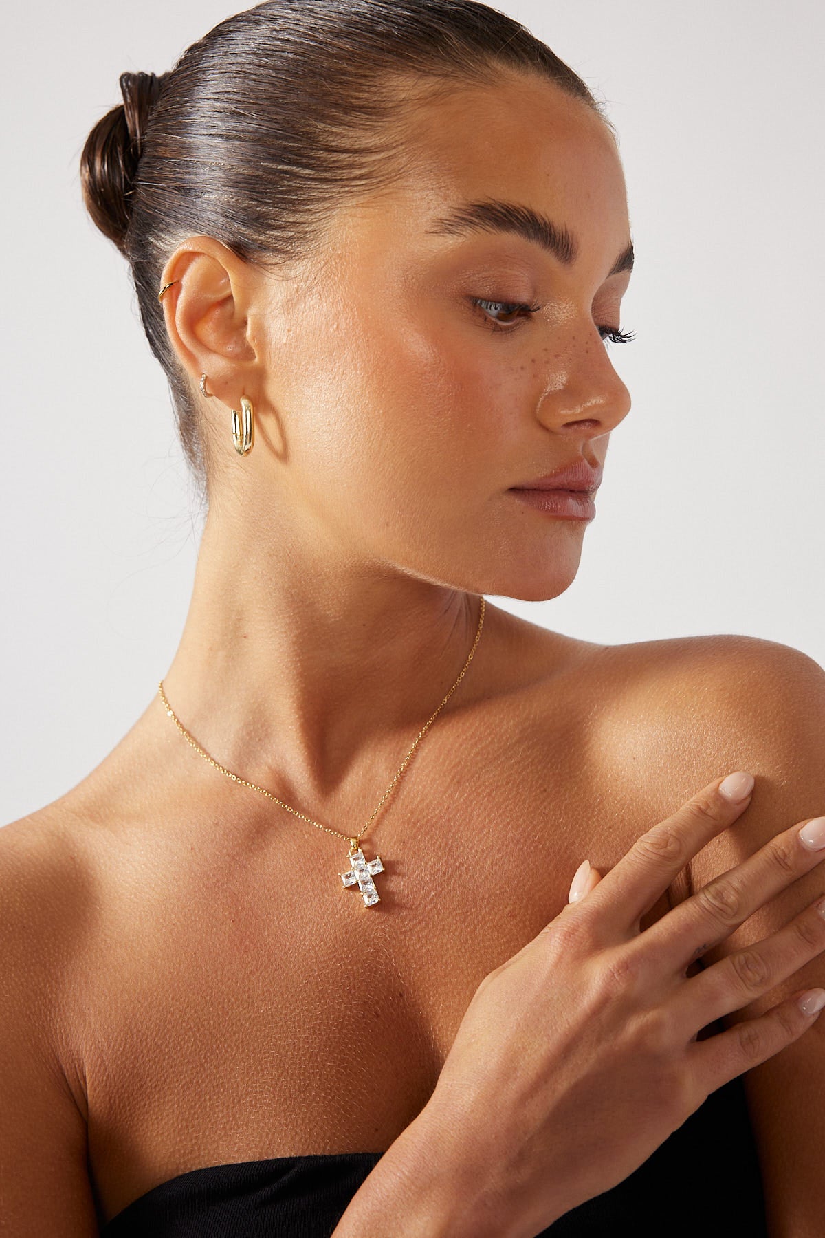 Perfect Stranger Diamante Plated Cross Necklace Gold Plated
